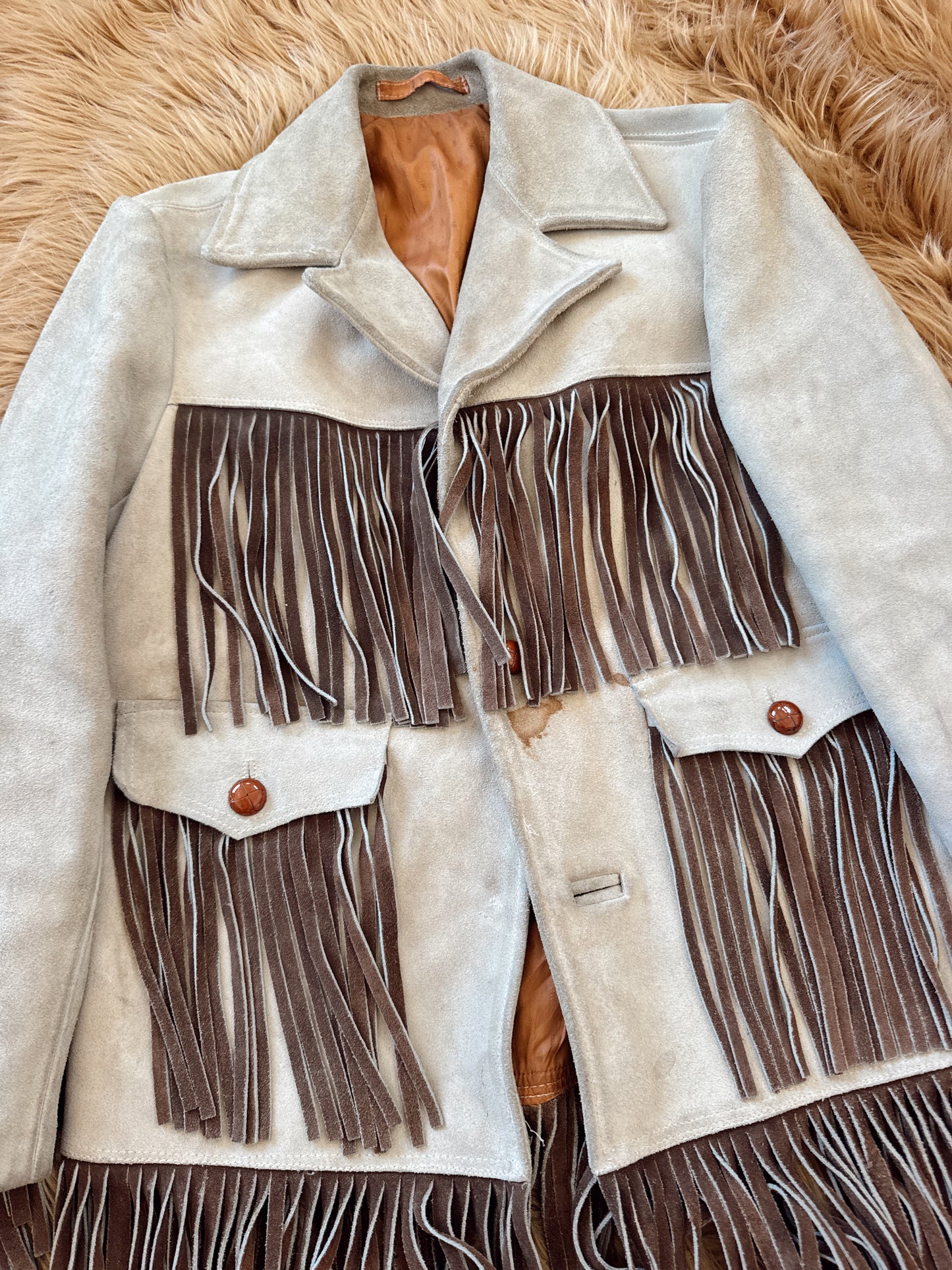 Vintage Two Tone Fringe Suede Jacket