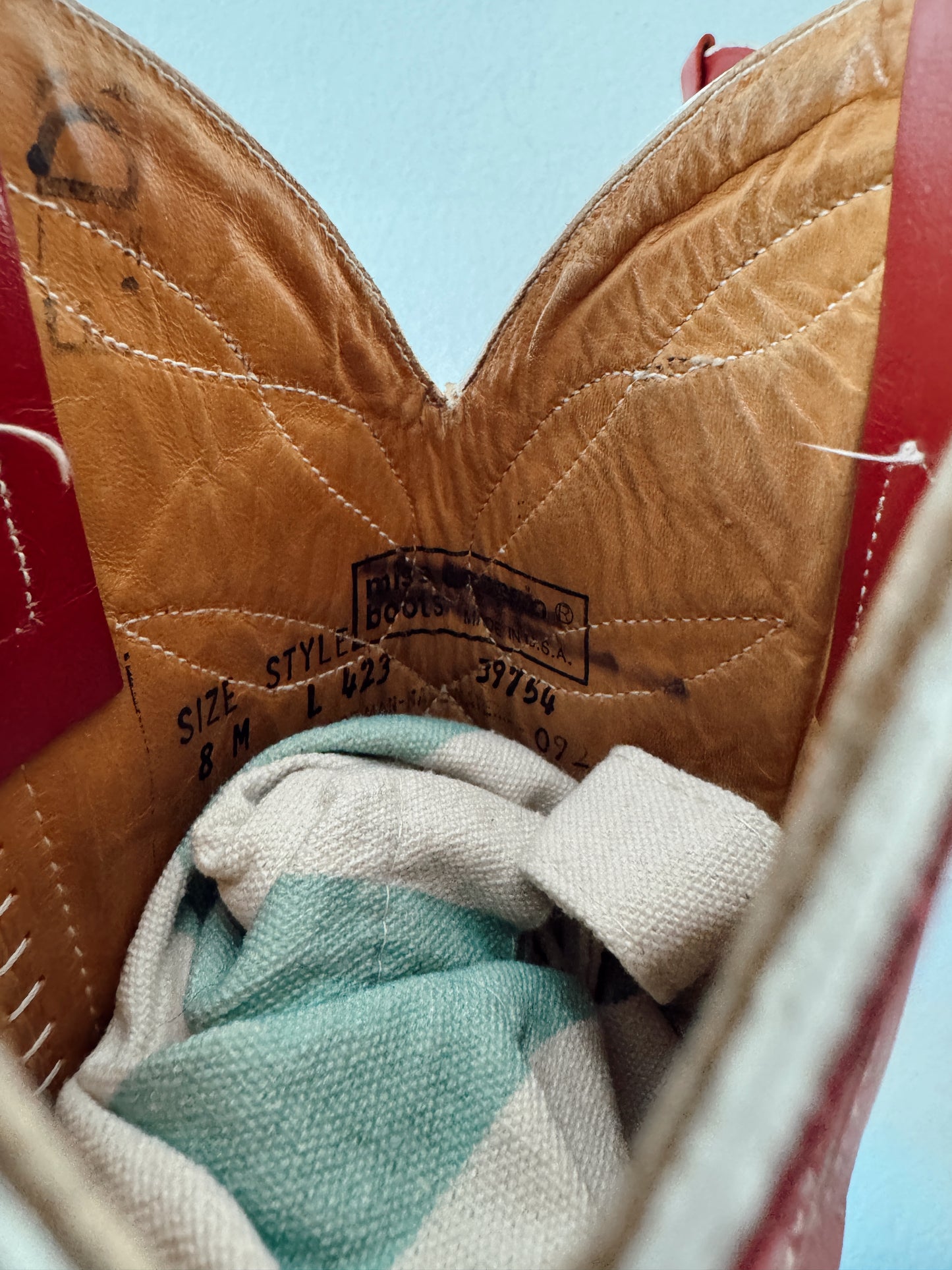 Vintage Red & White Inlay Cowboy Boots