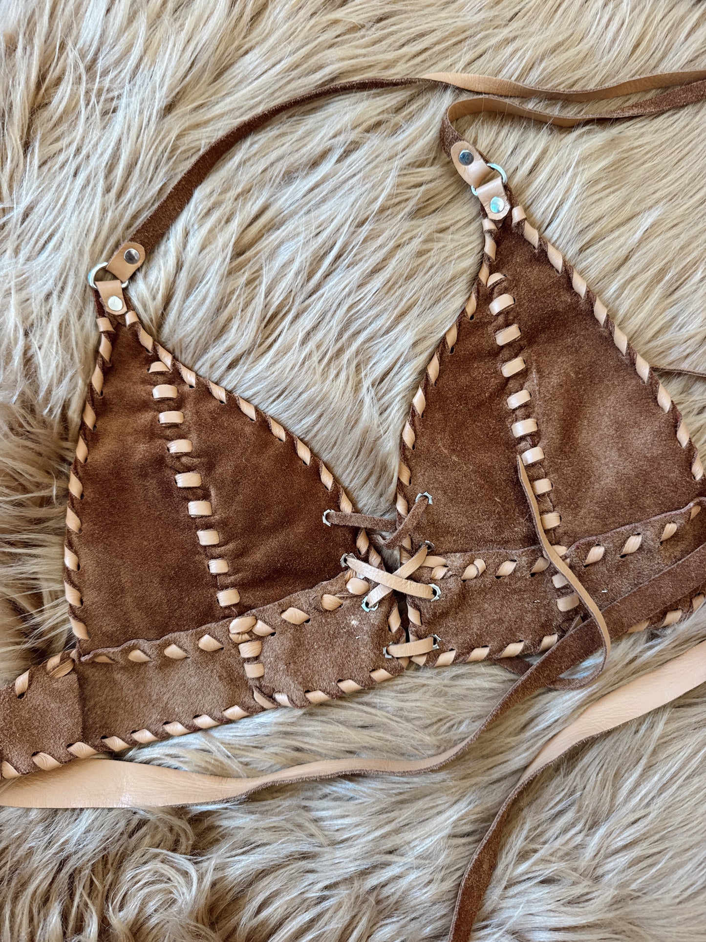 Vintage Tan Leather Halter Top