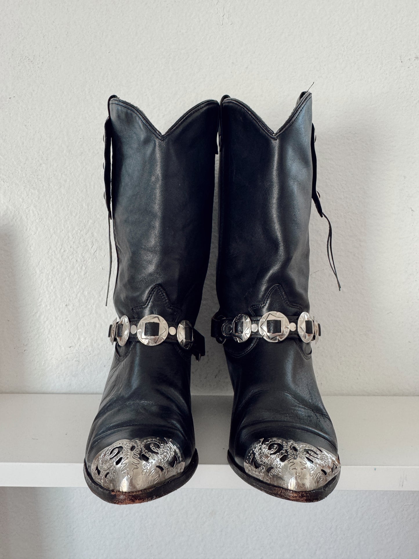 Vintage Black Concho Cowboy Boots