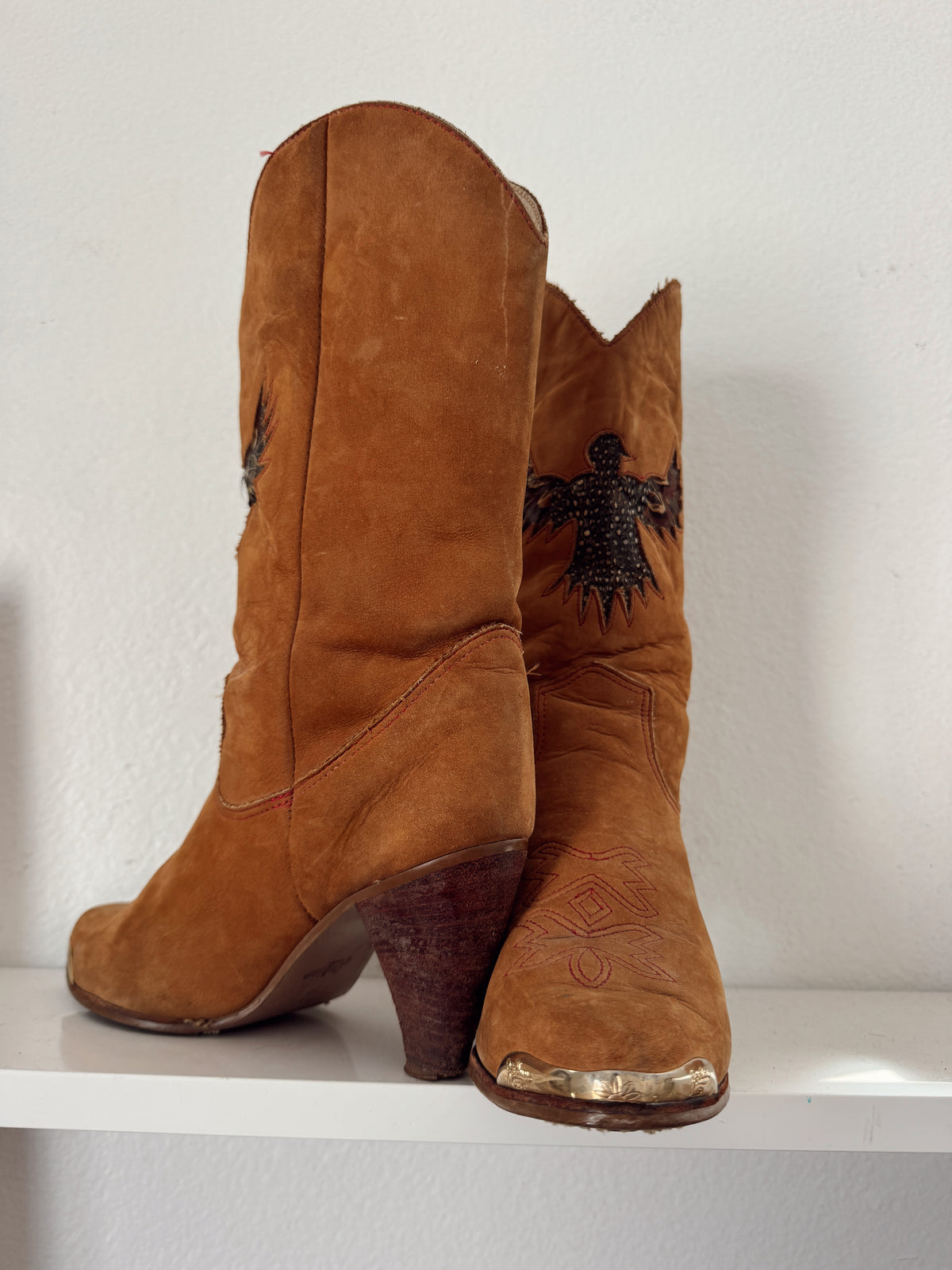 Vintage Eagle Feather Inlay Cowboy Boots