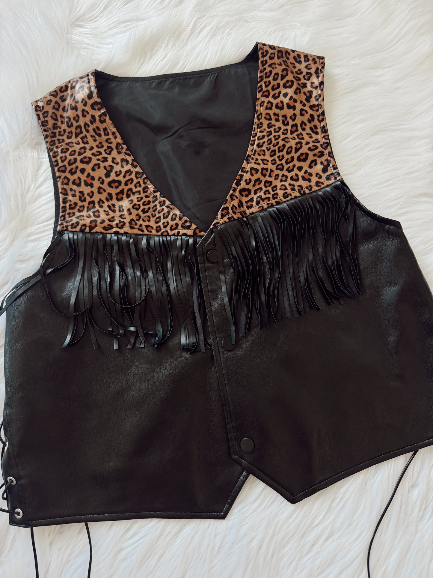 Leopard Print Fringe Vest