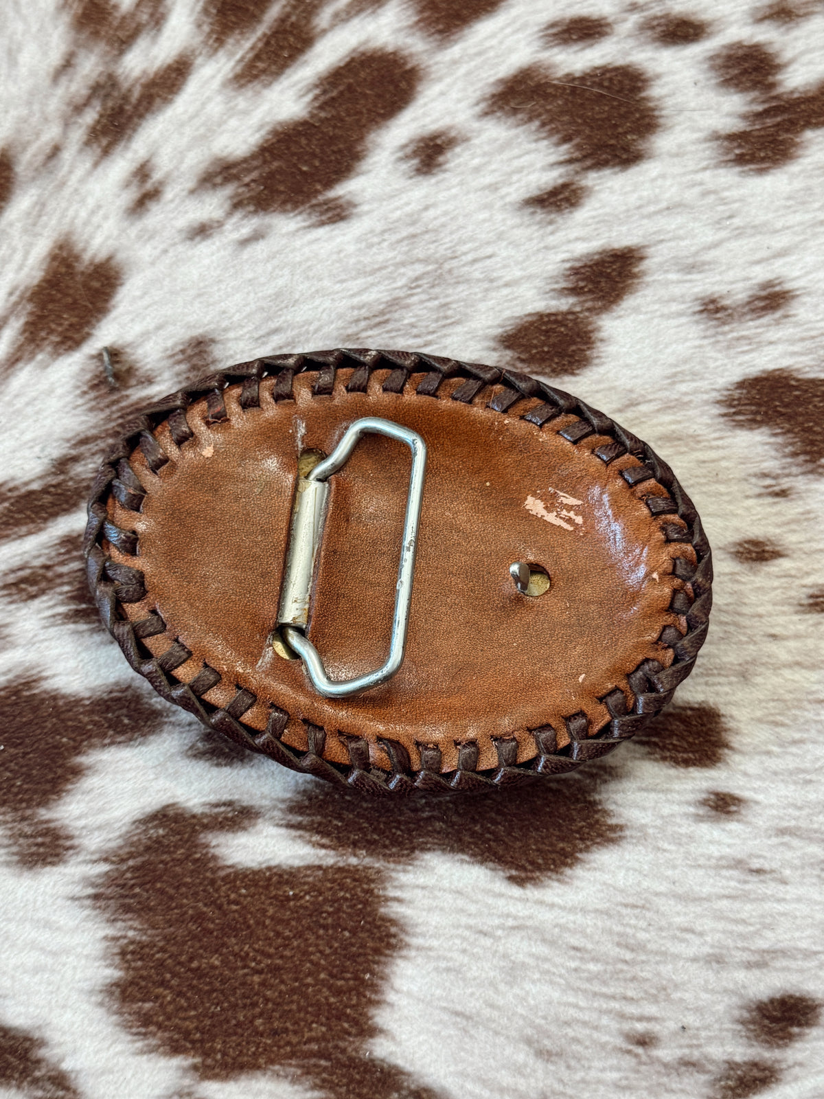 Vintage Horse Leather Tooled Belt Buckle
