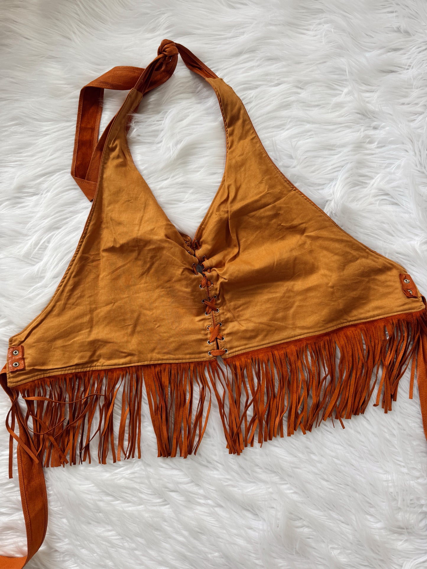 Vintage Orange Leather Halter Top
