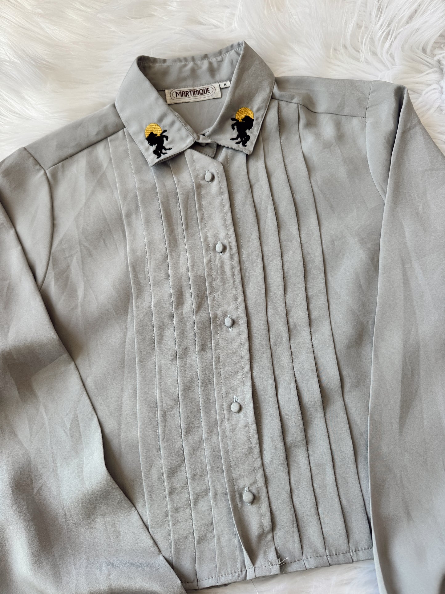 Vintage Horse Embroidered Gray Long Sleeve Top