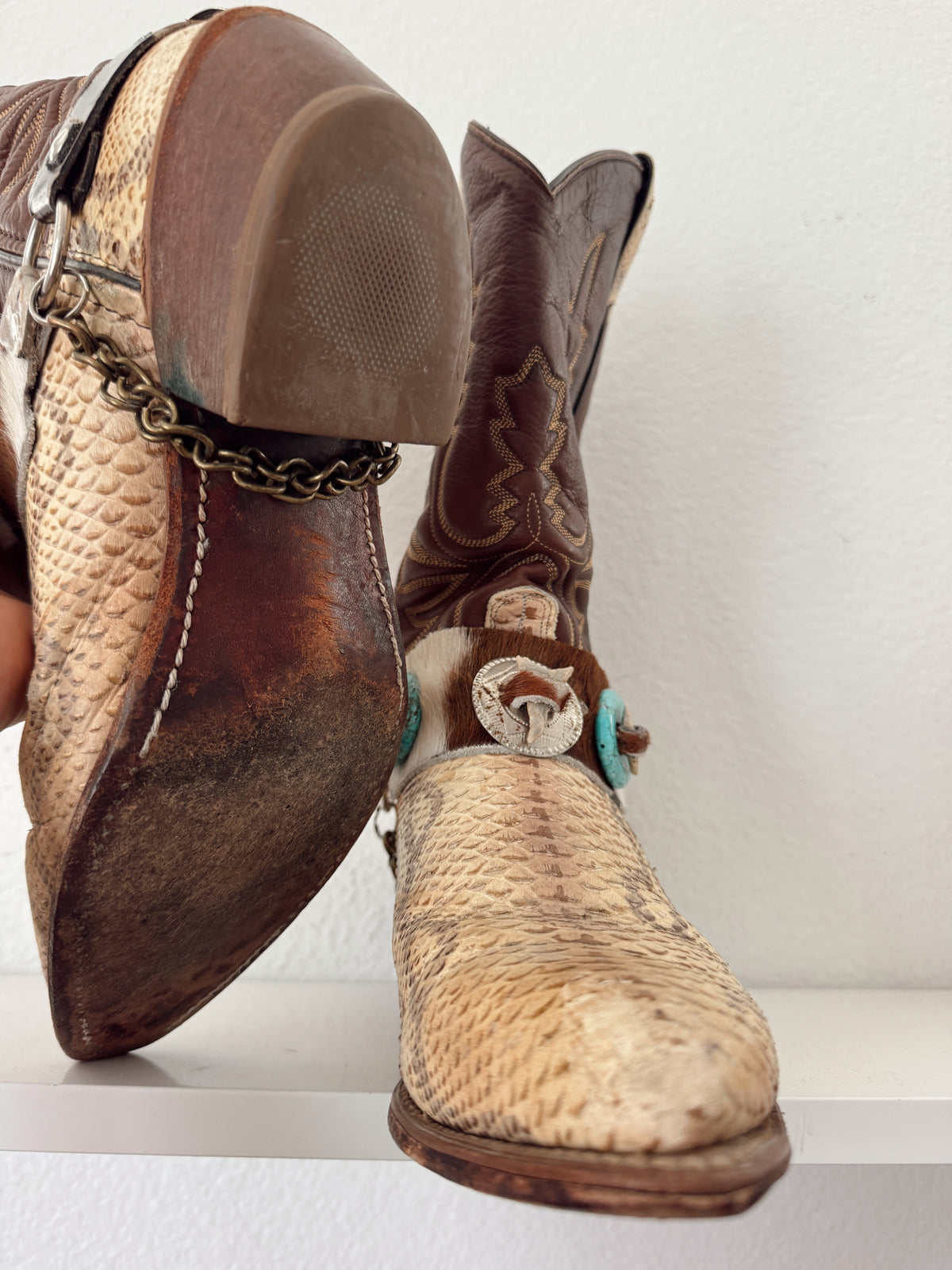 Vintage Snakeskin Boot Strap Cowboy Boots