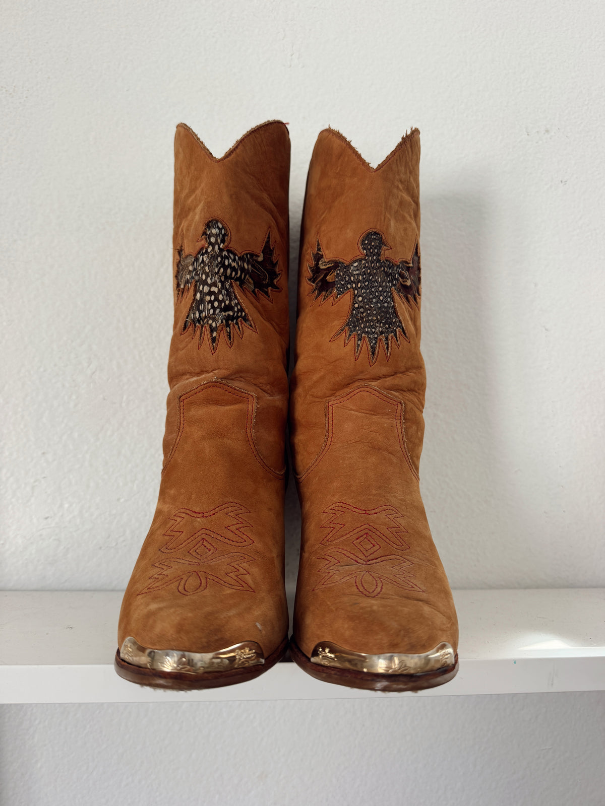 Vintage Eagle Feather Inlay Cowboy Boots