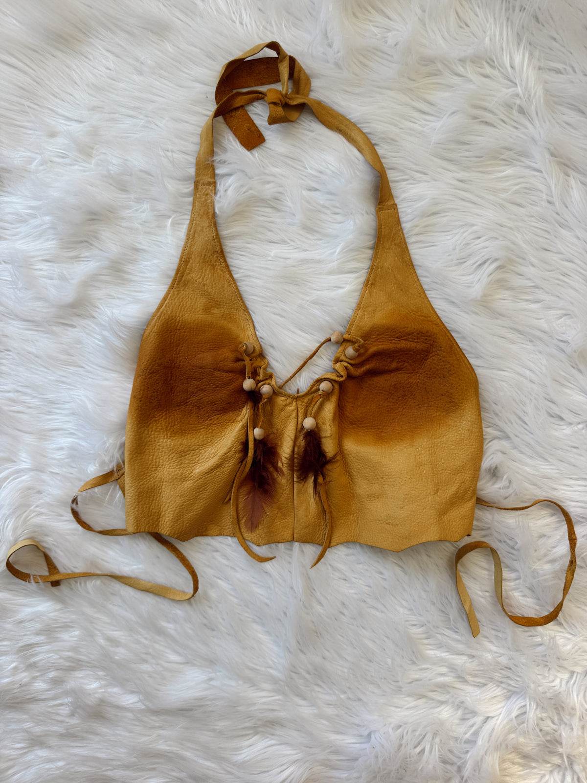 Vintage Leather Feather Halter Top