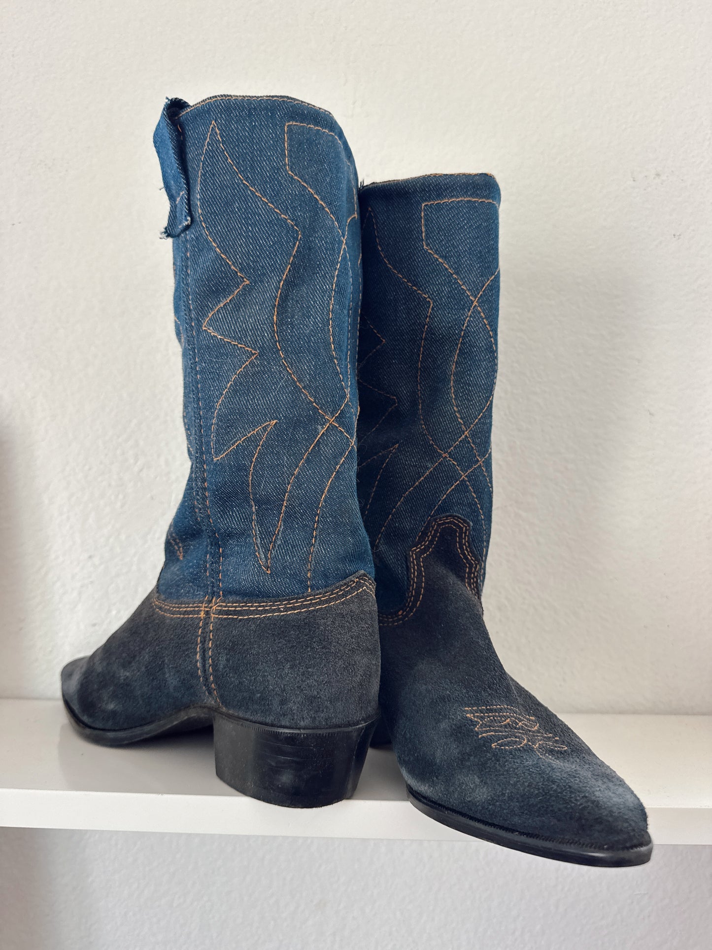 Vintage Denim Cowboy Boots