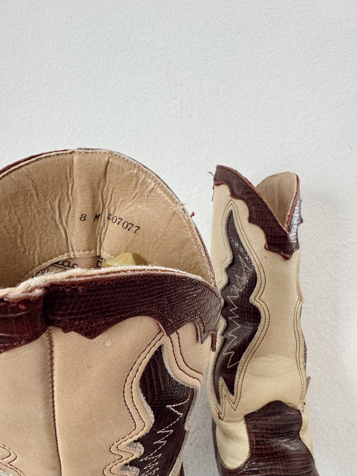 Vintage Brown & Cream Zodiac Cowboy Boots