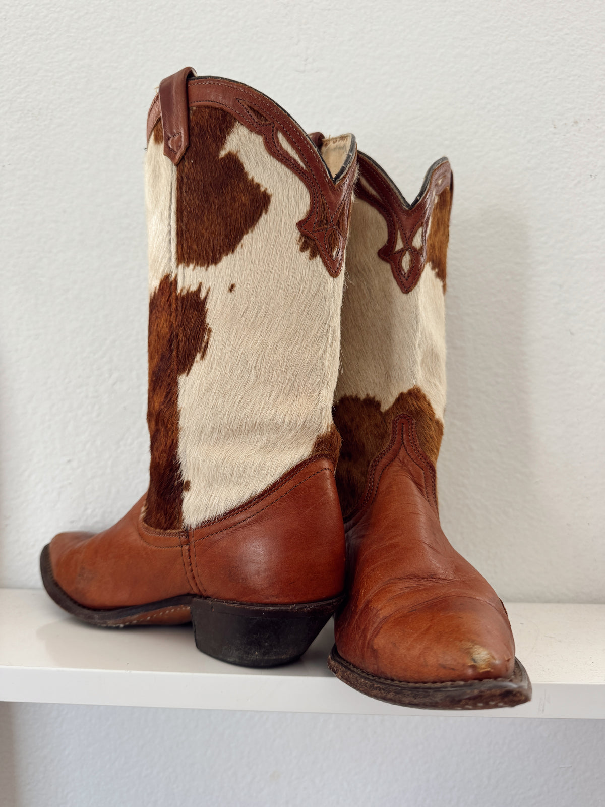 Vintage Brown Cowhide Cowboy Boots