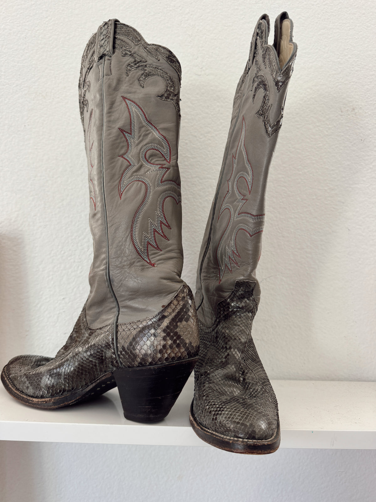 Vintage Gray Snakeskin Cowboy Boots