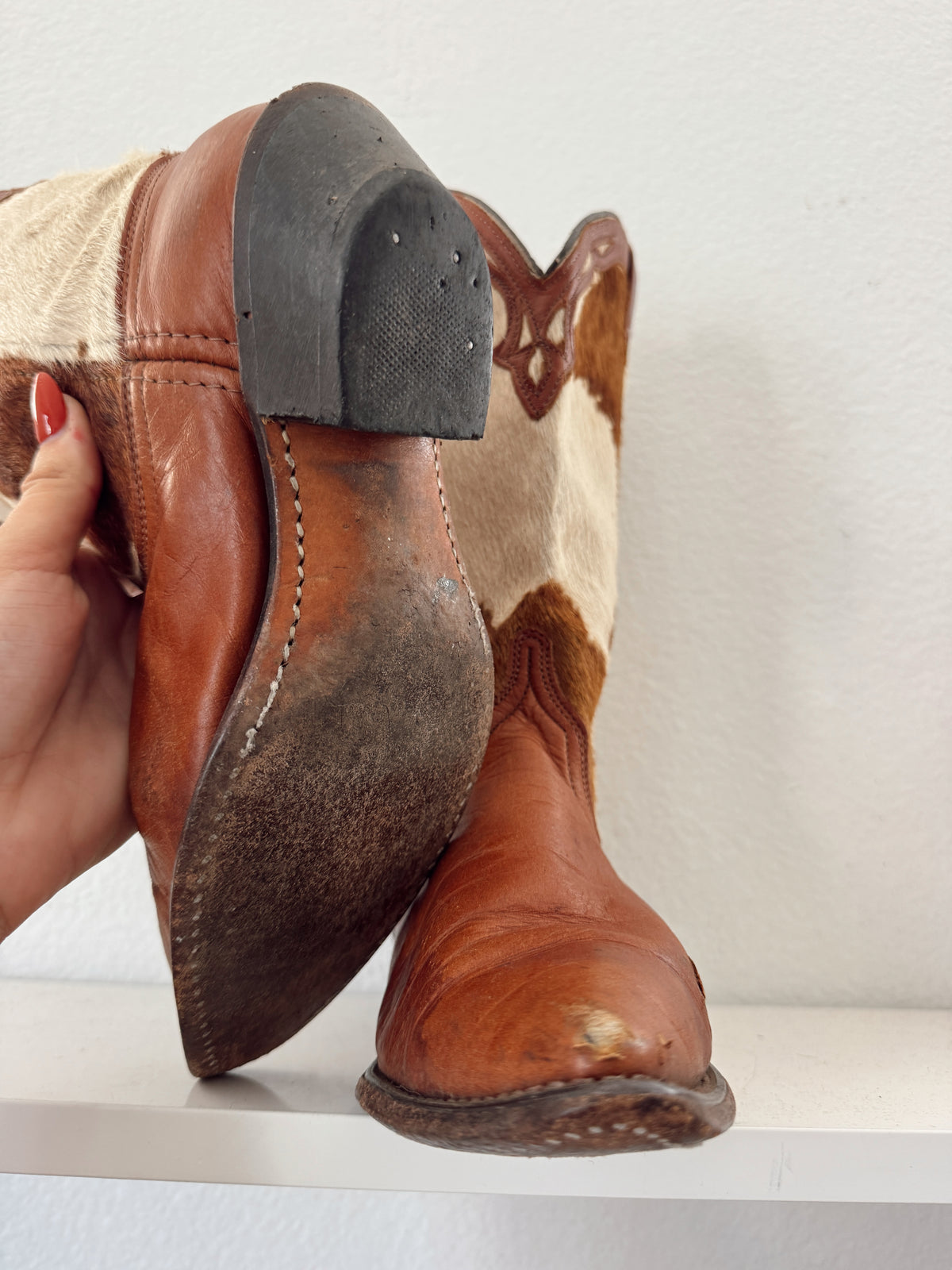 Vintage Brown Cowhide Cowboy Boots