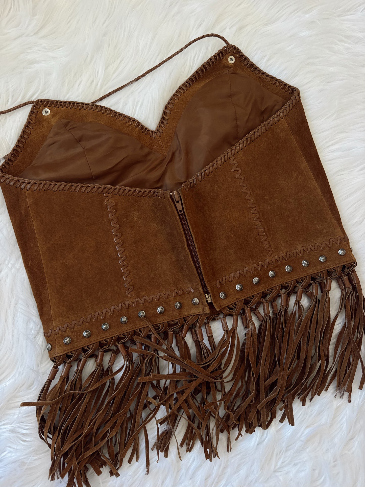 Vintage Suede Fringe Halter Top