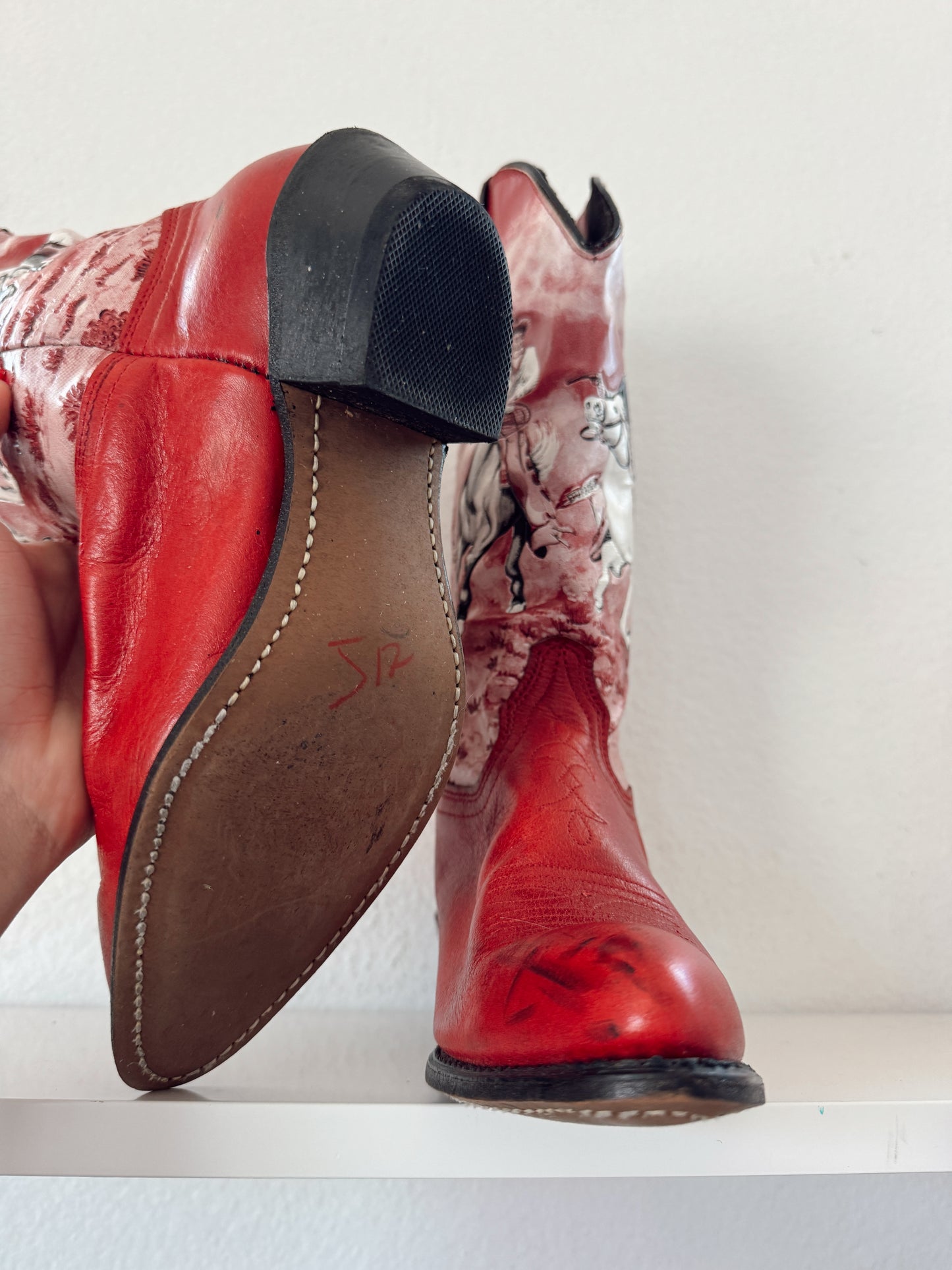 Vintage Red Western Scene Cowboy Boots