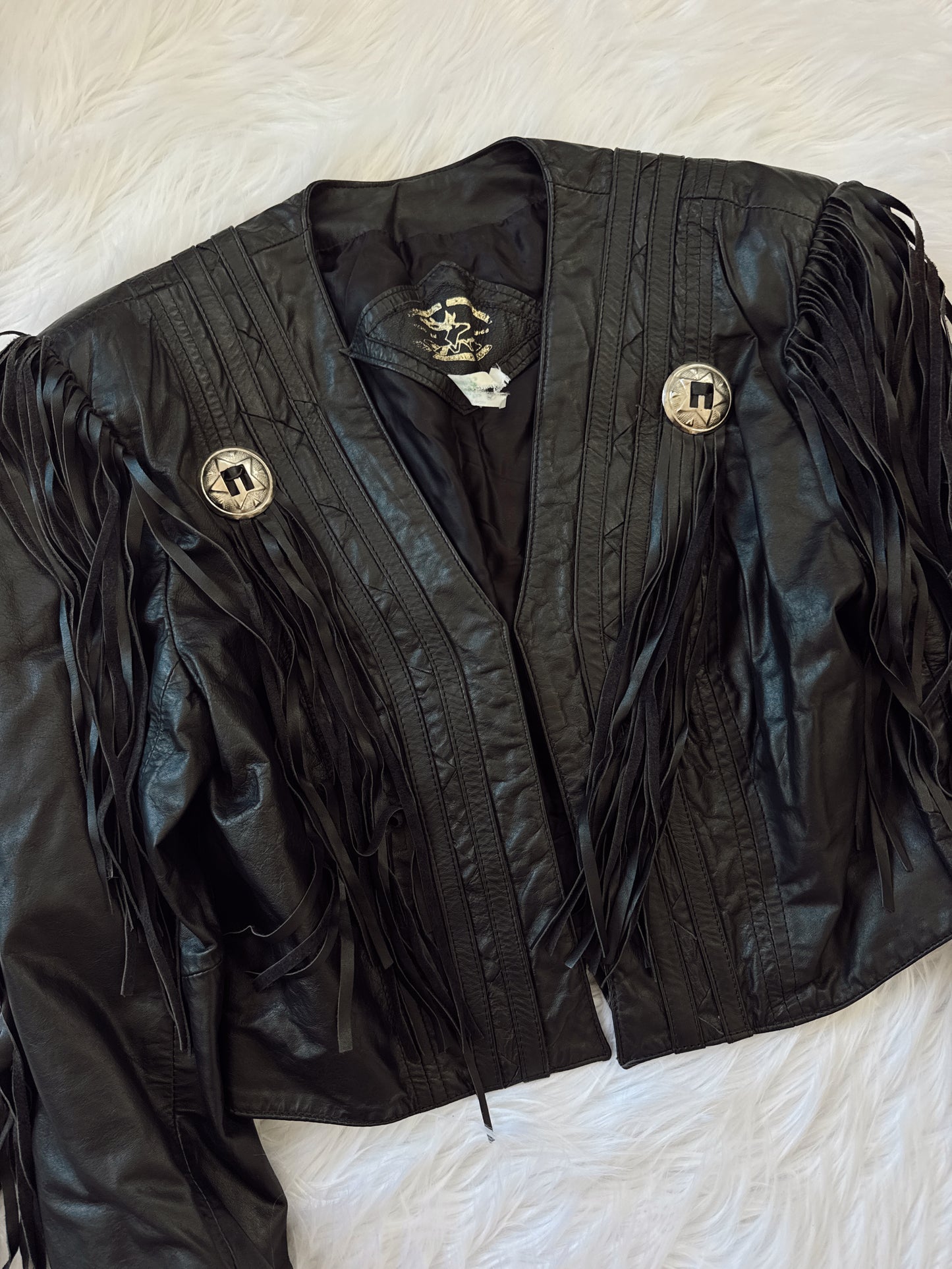 Vintage Black Leather Fringe Jacket