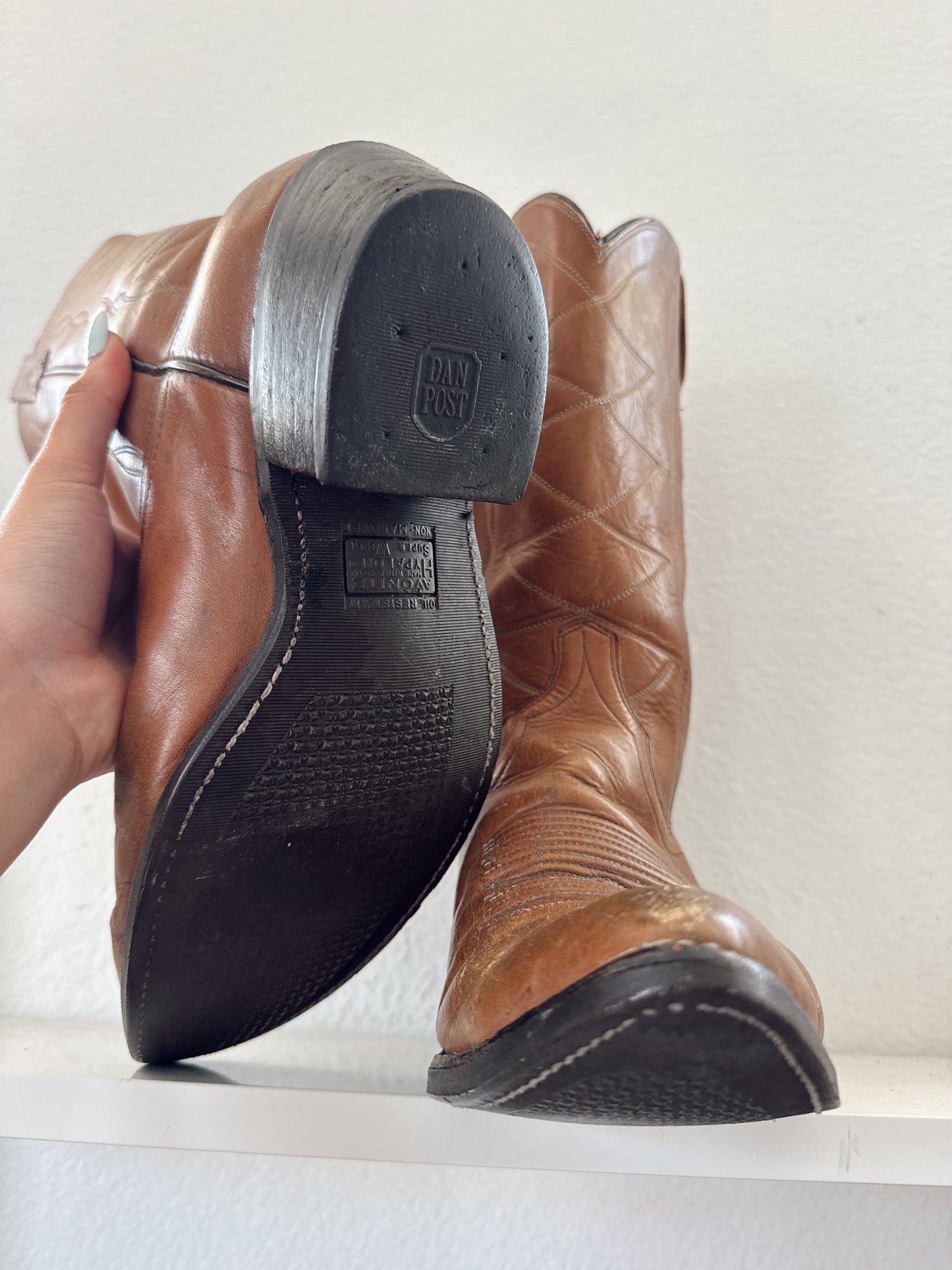 Vintage Brown Stitched Cowboy Boots
