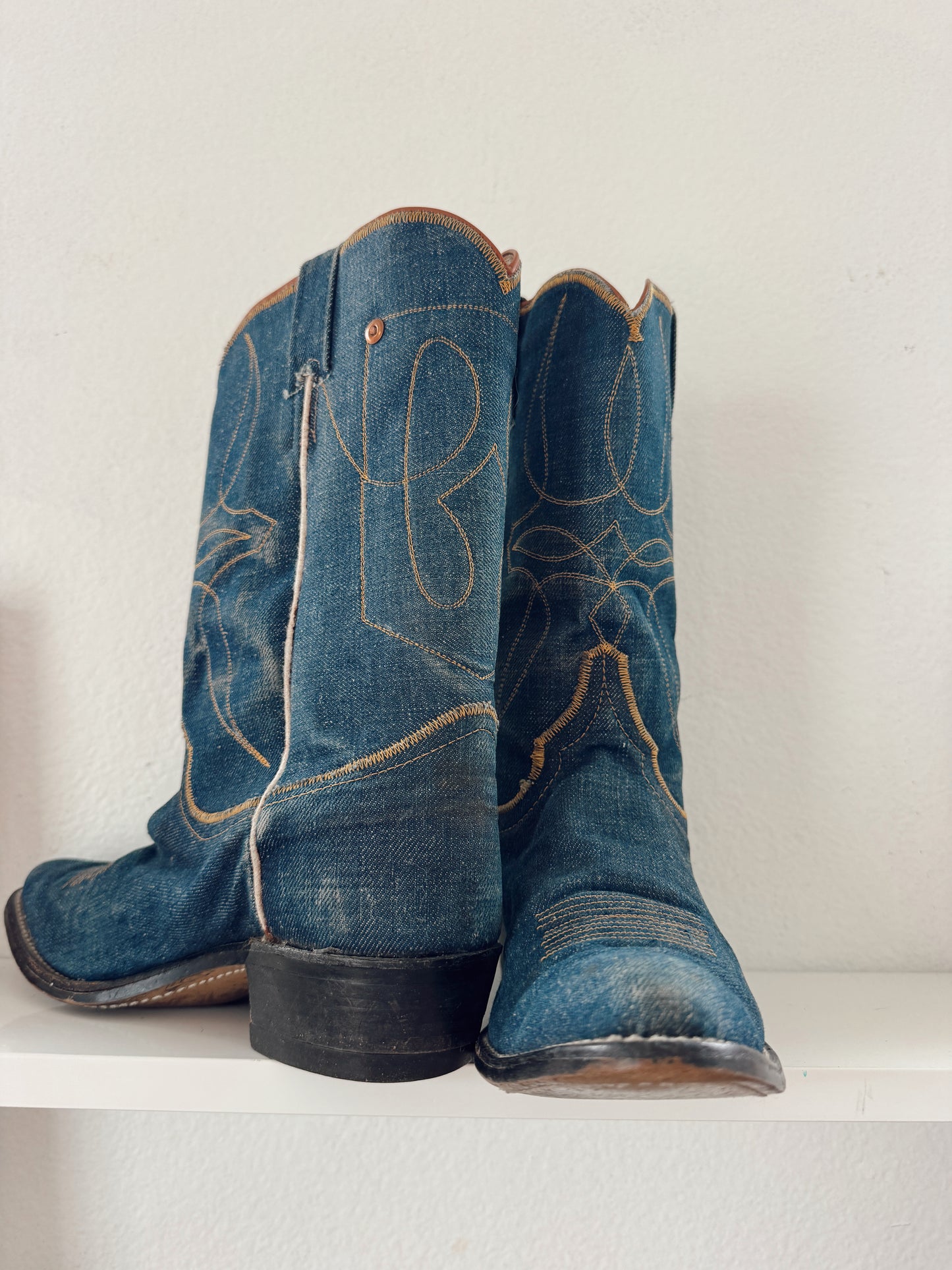 Vintage Denim Cowboy Boots