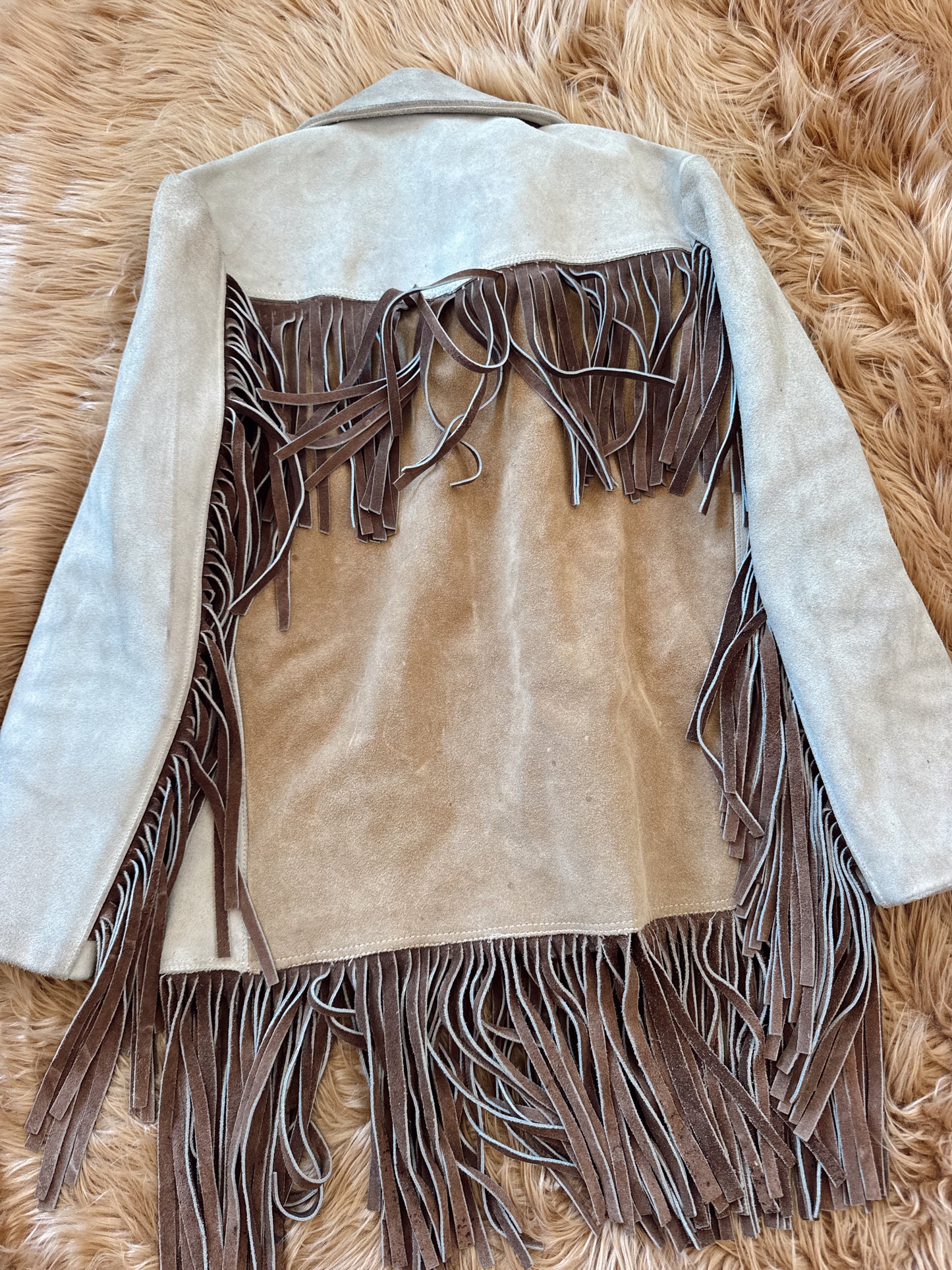 Vintage Two Tone Fringe Suede Jacket