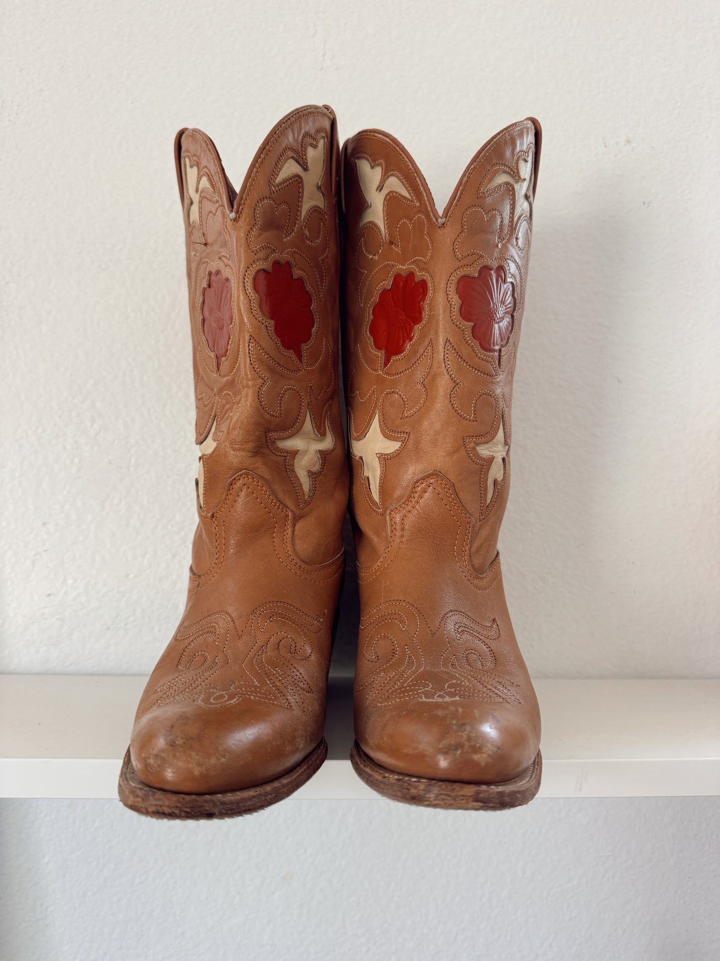 Vintage Flower Inlay Cowboy Boots