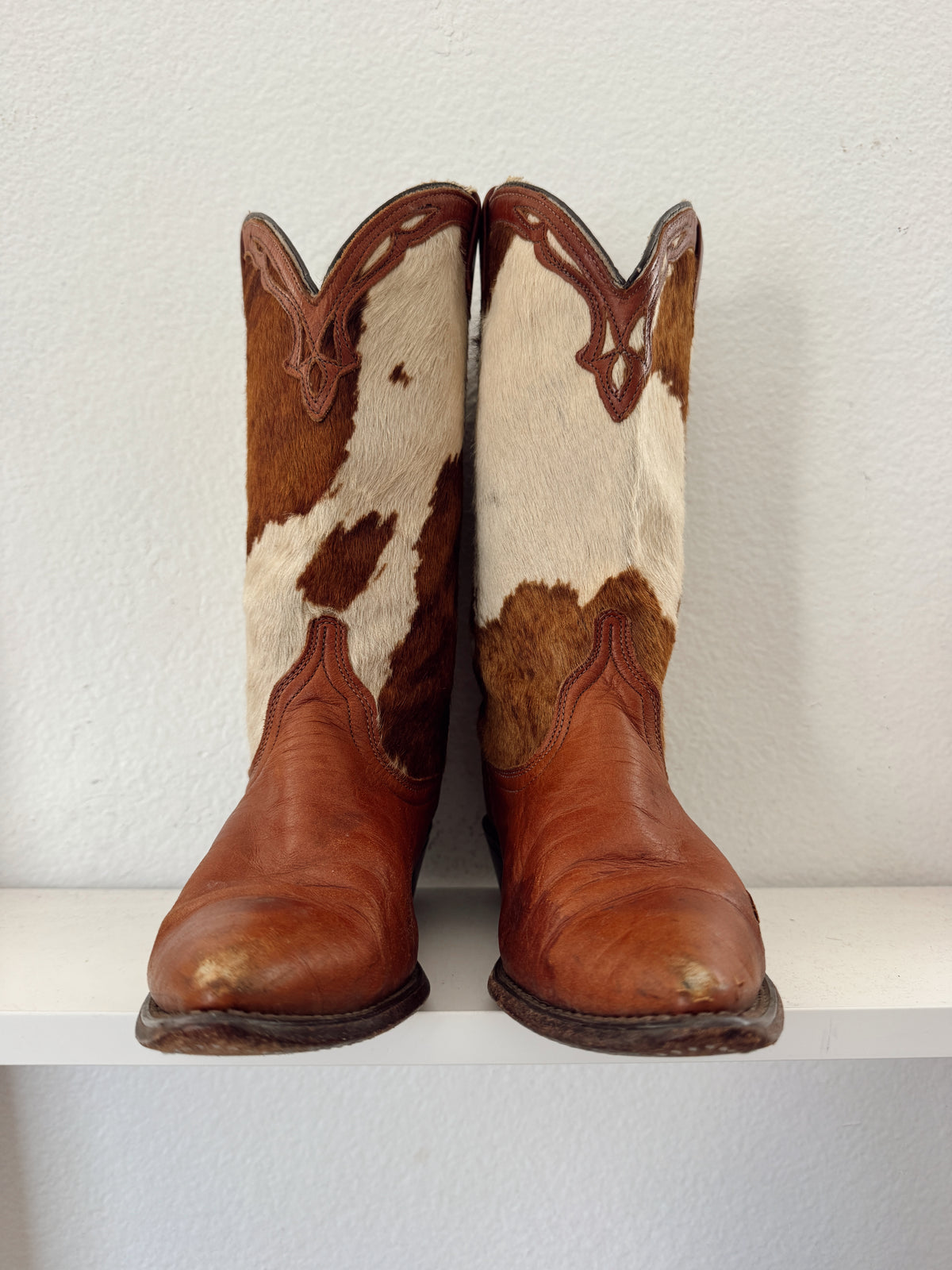 Vintage Brown Cowhide Cowboy Boots