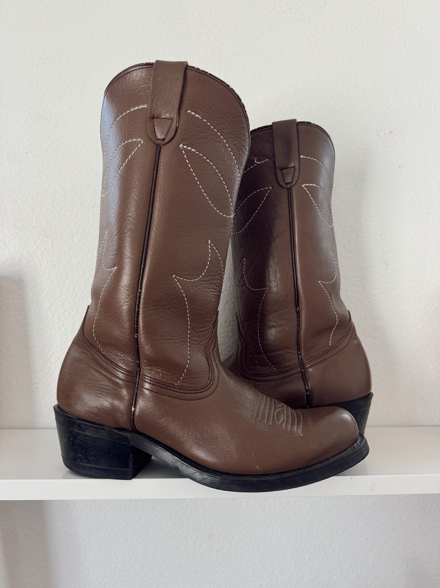 Vintage Brown Stitched Cowboy Boots