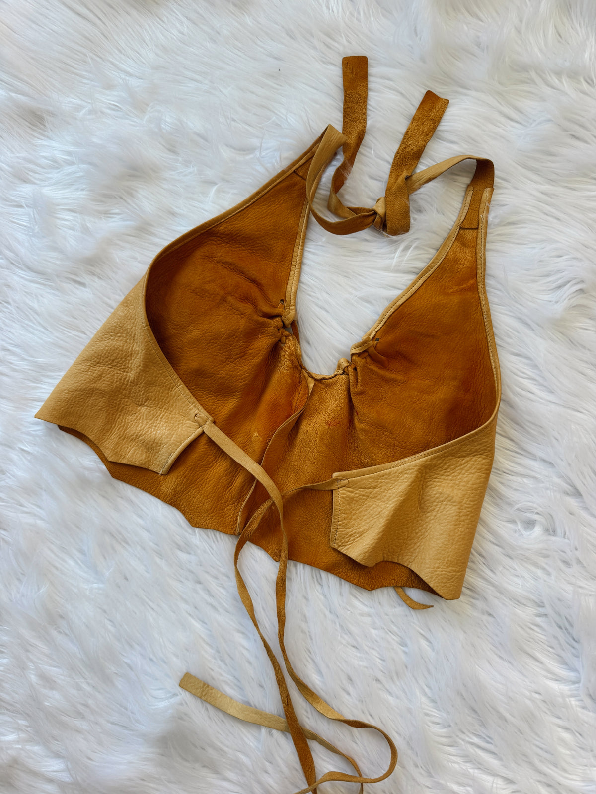 Vintage Leather Feather Halter Top