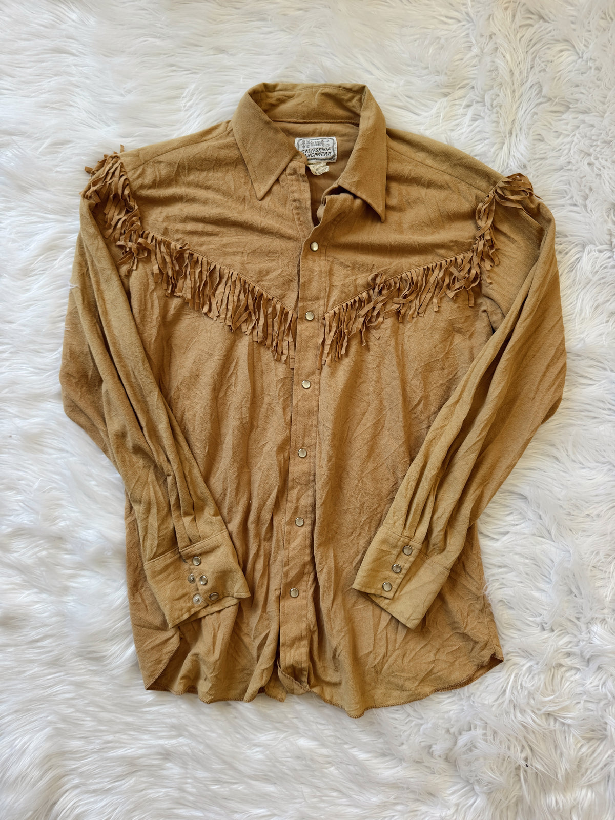 Vintage HBarC Tan Fringe Pearl Snap