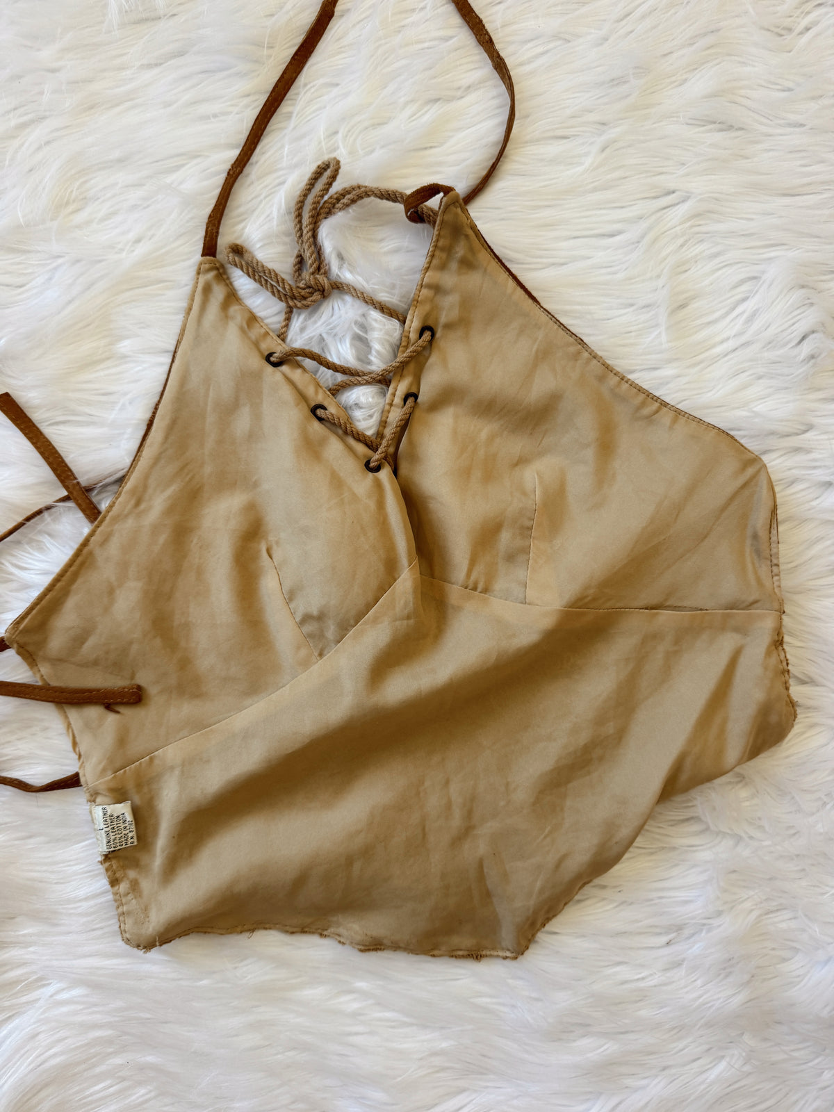 Vintage Suede Crochet Halter Top