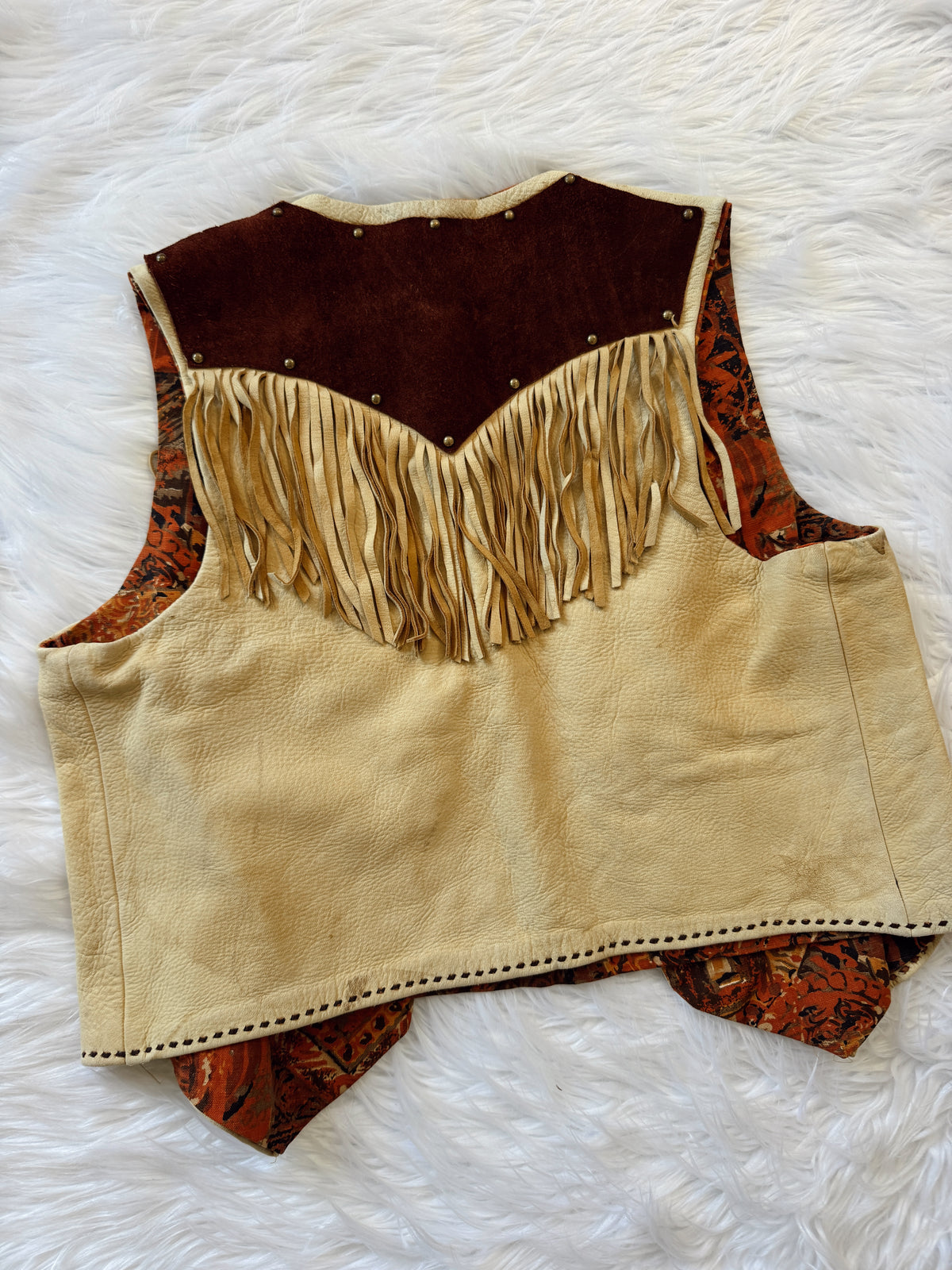 Vintage Two Tone Leather Fringe Vest