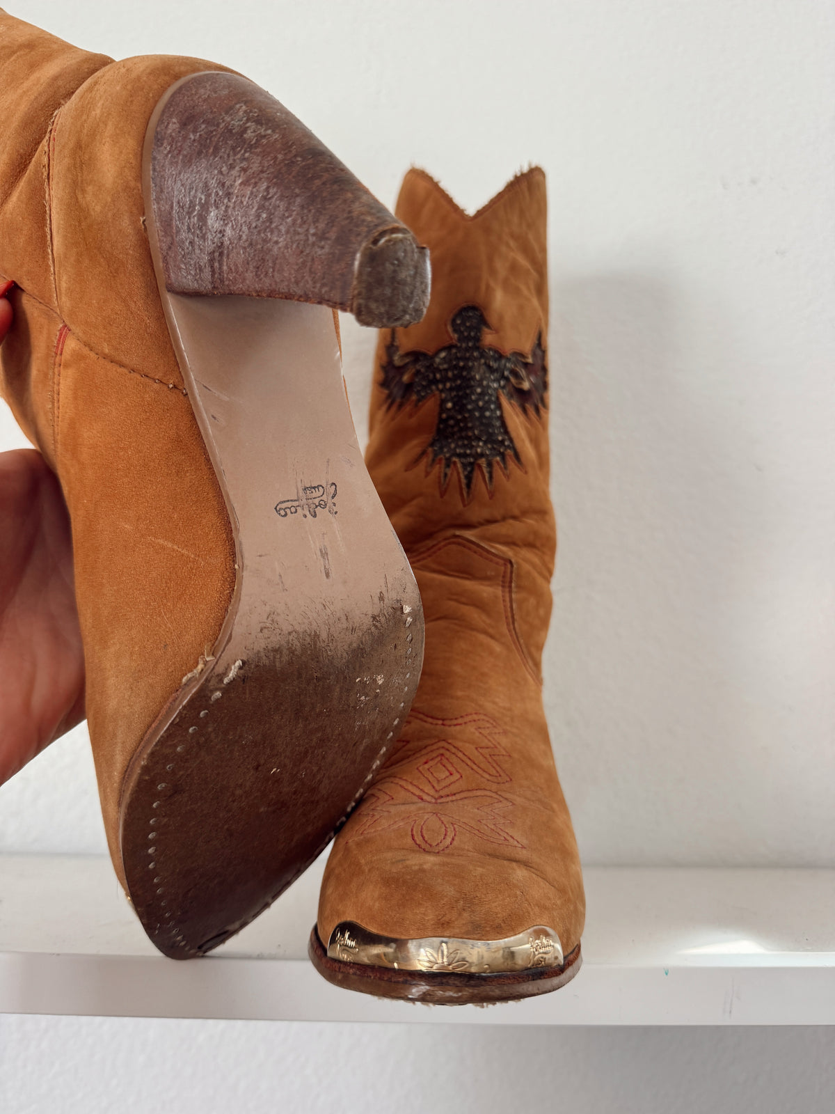 Vintage Eagle Feather Inlay Cowboy Boots