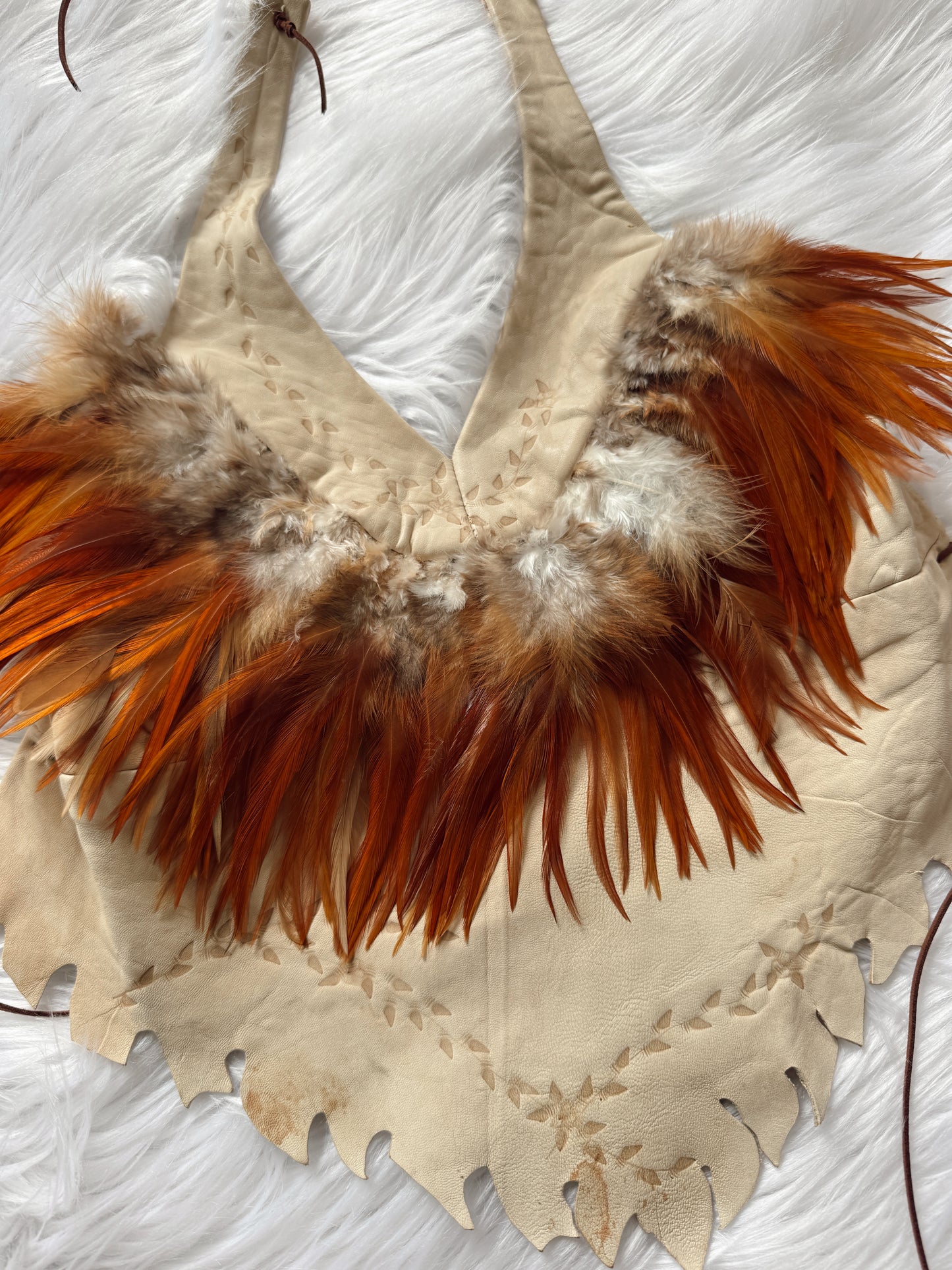 Vintage Feathered Leather Halter Top