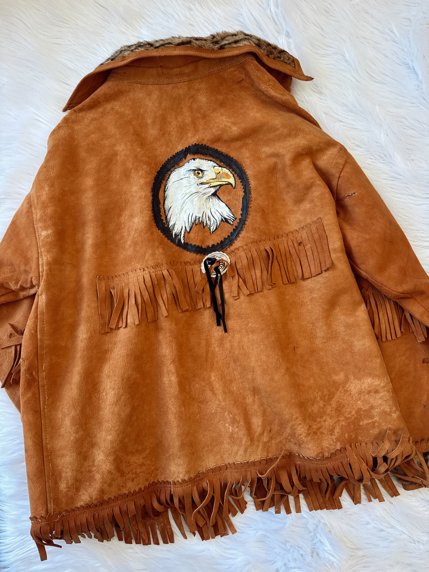 Vintage Leather Fringe Concho Jacket