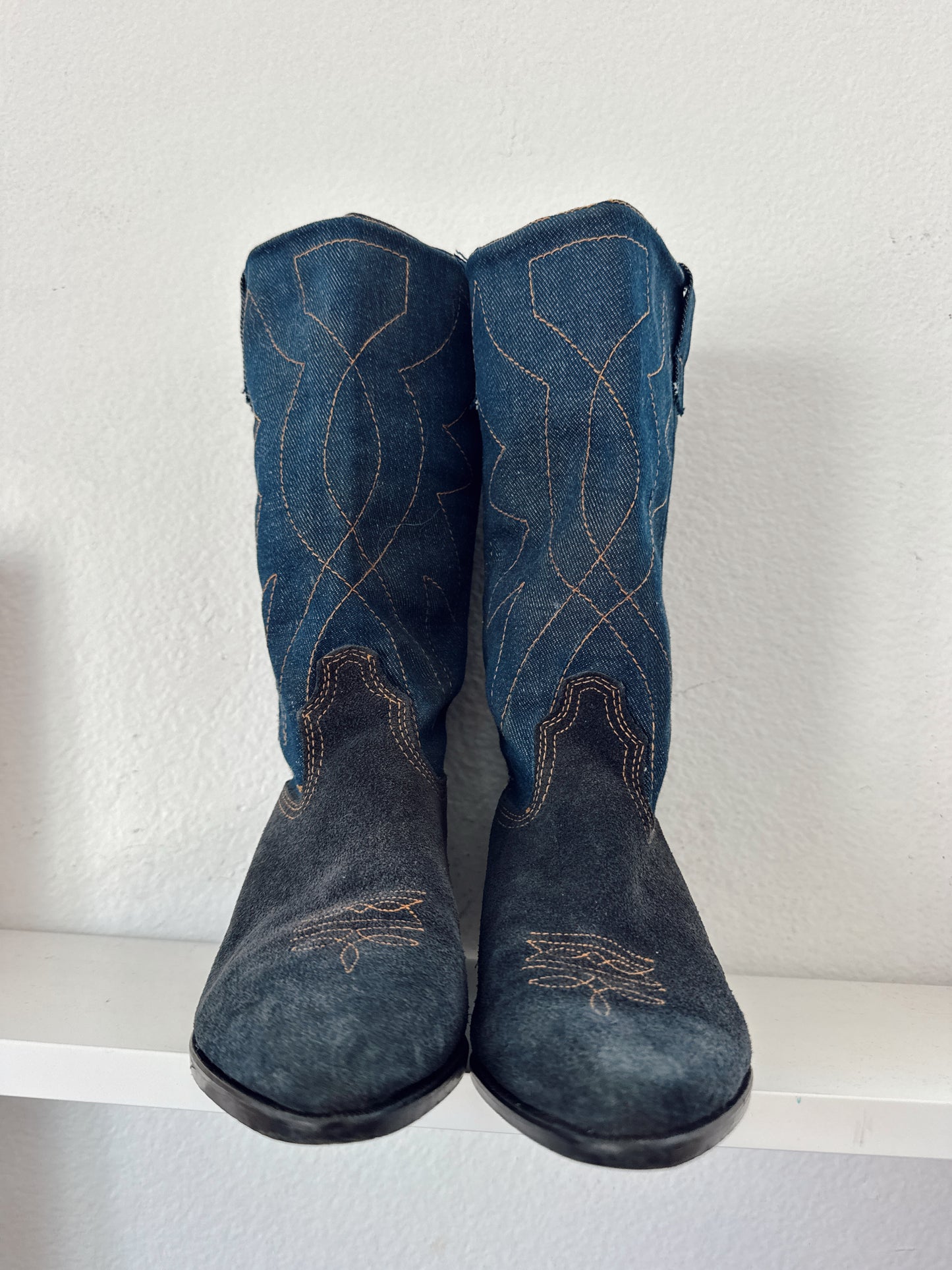 Vintage Denim Cowboy Boots