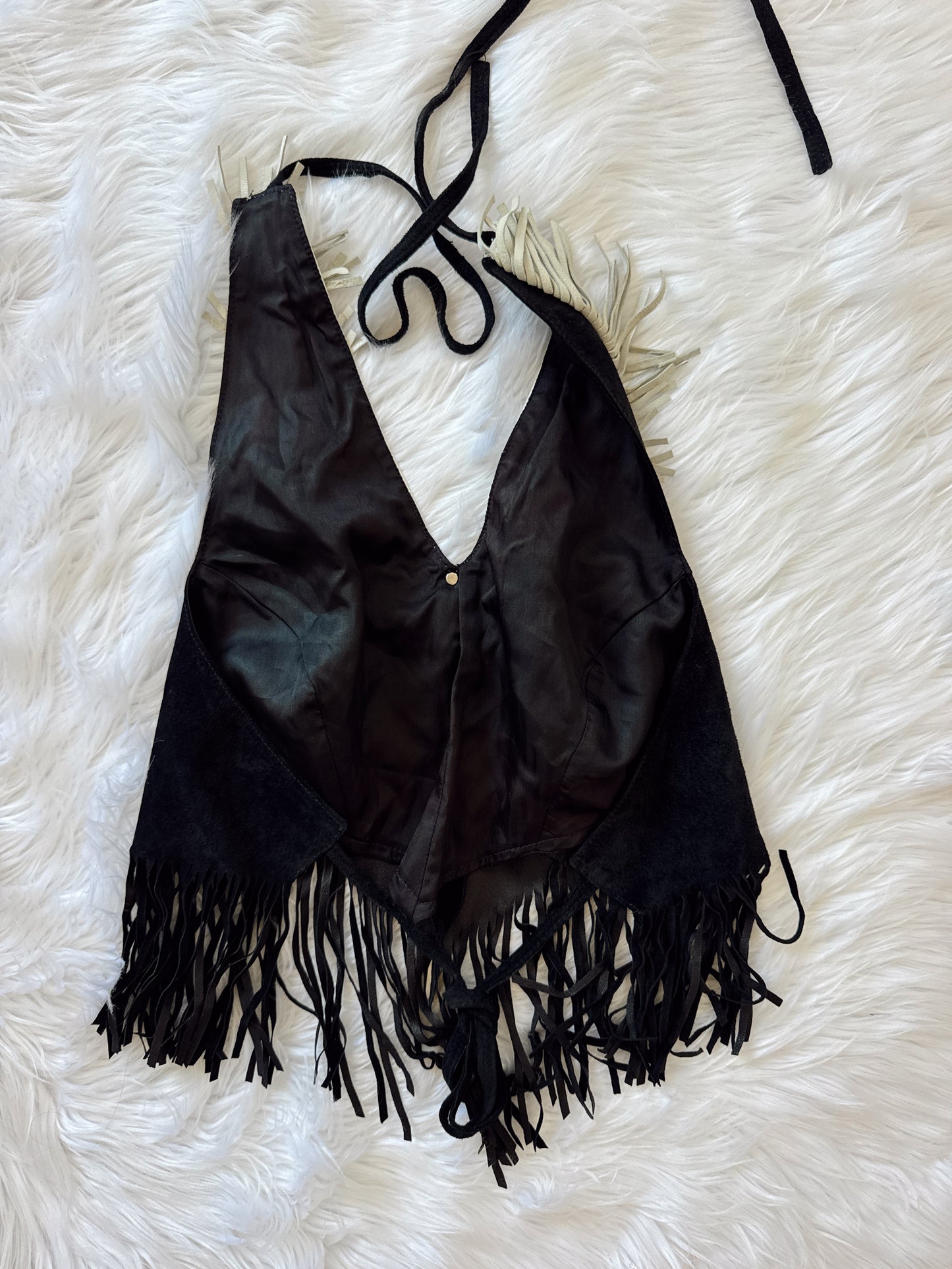 Vintage Black & White Fringe Halter Top