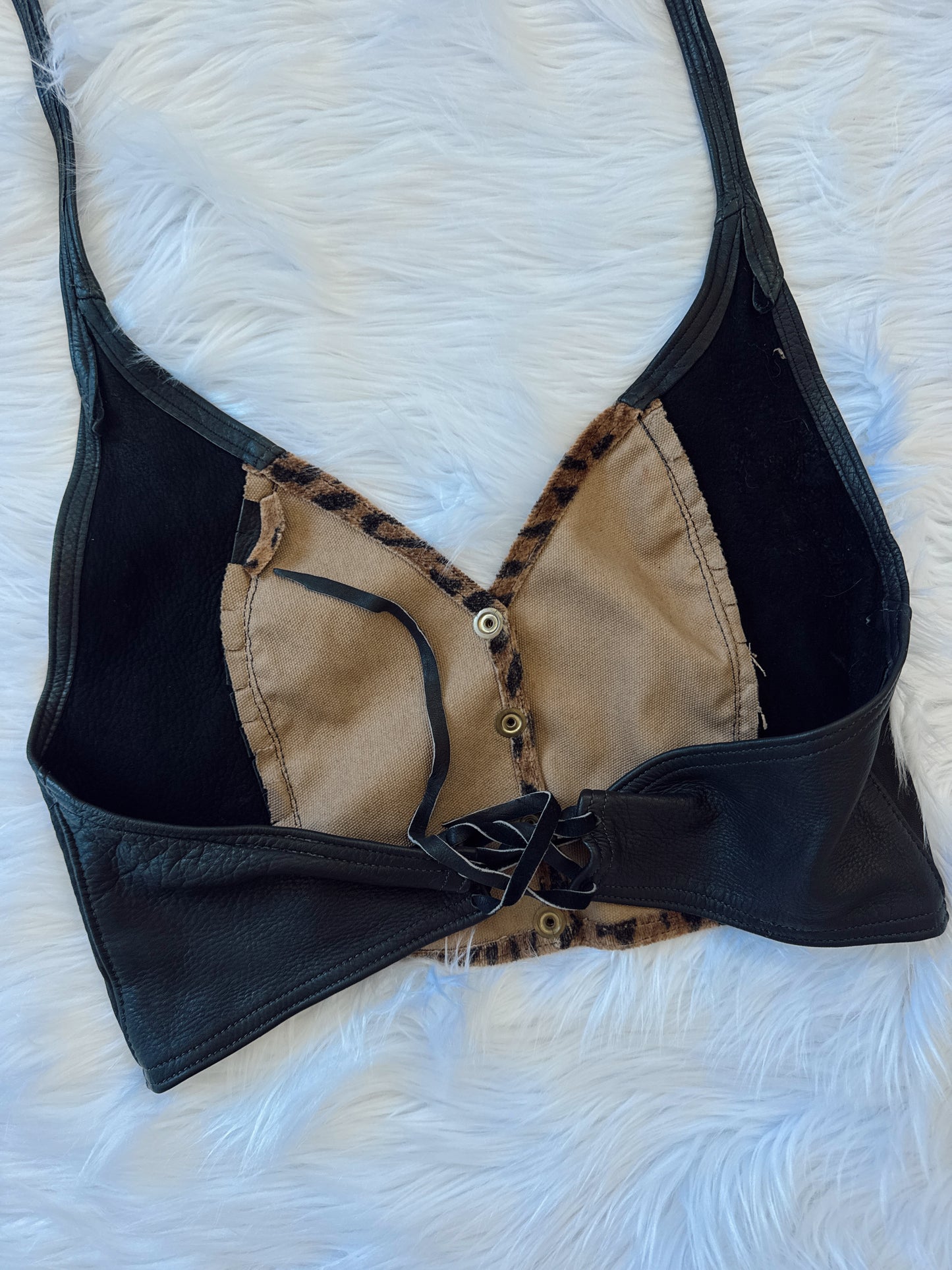 Vintage Leopard Leather Halter Top