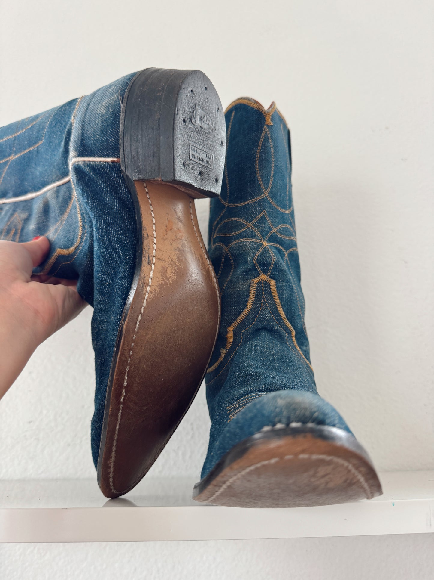 Vintage Denim Cowboy Boots