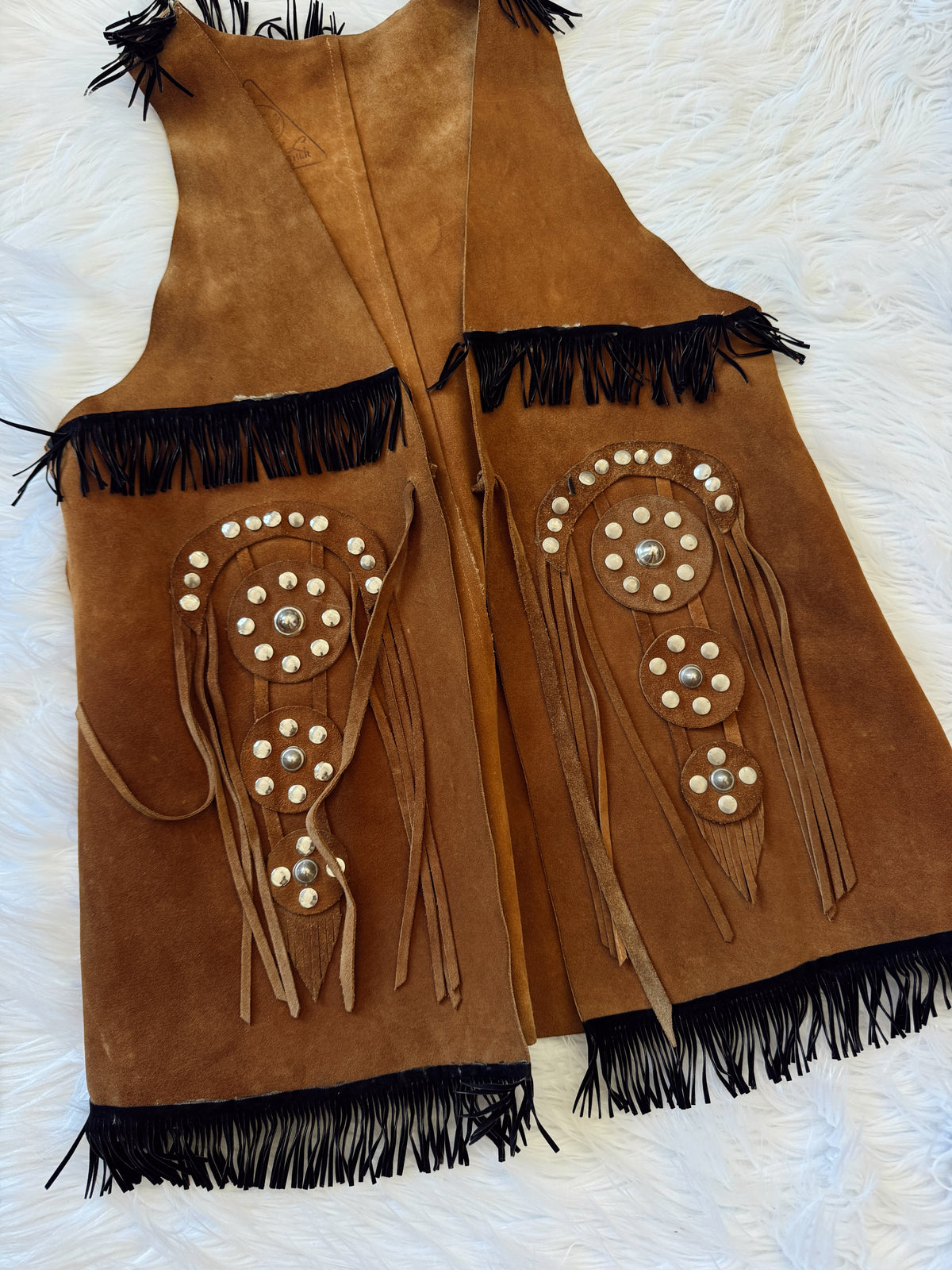 Vintage Suede Fringe Studded Vest