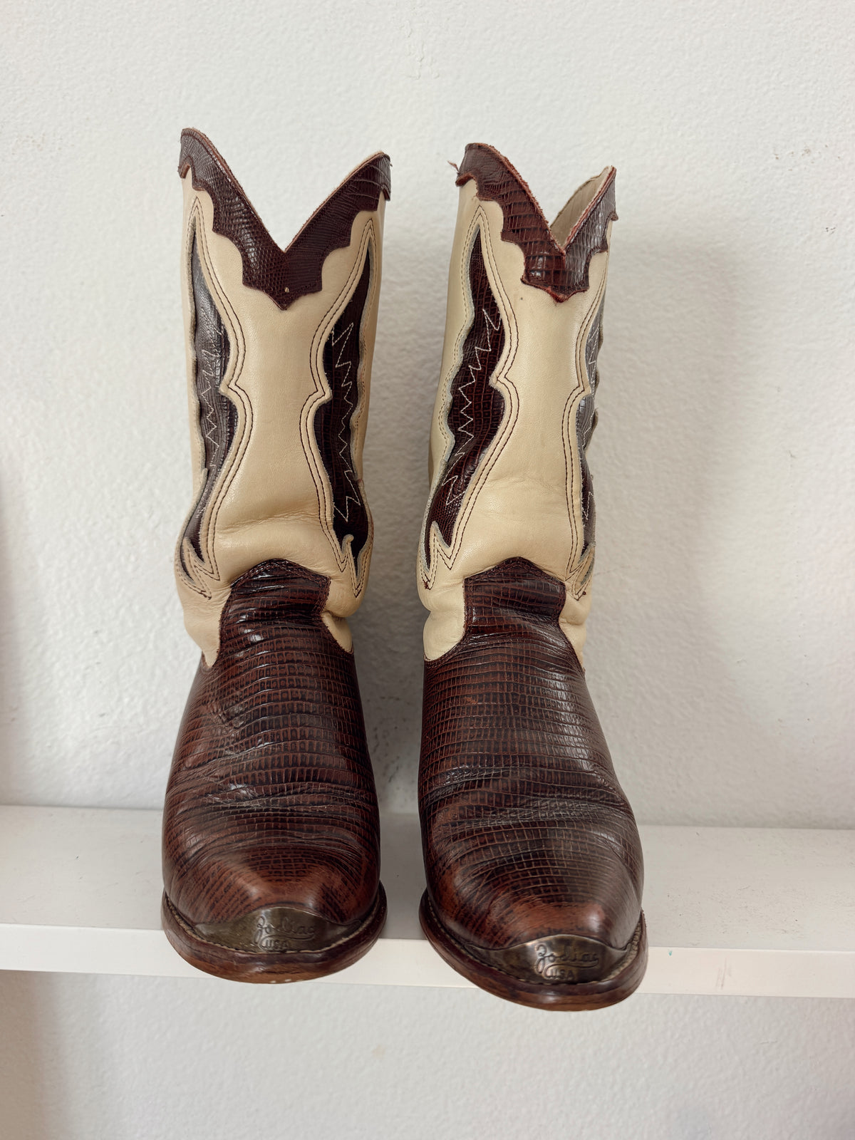 Vintage Brown & Cream Zodiac Cowboy Boots