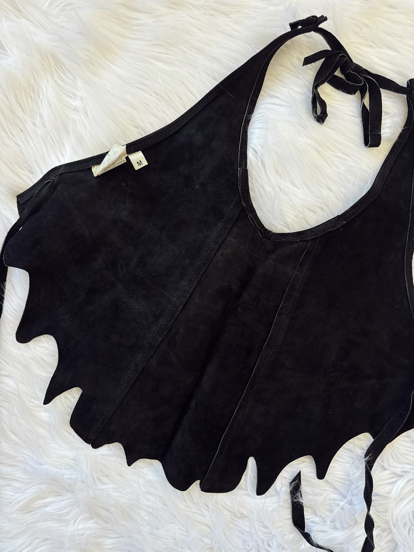 Vintage Suede Fringe Feather Halter Top