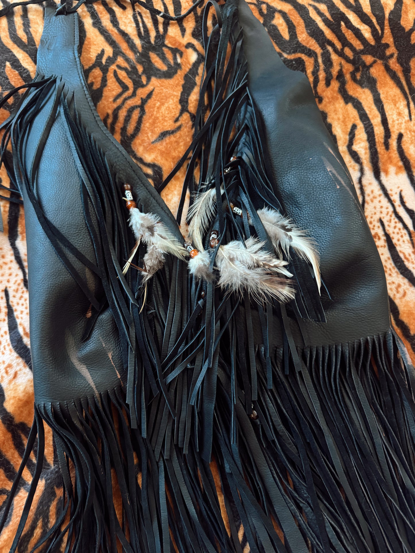 Vintage Balck leather Feather Halter Top