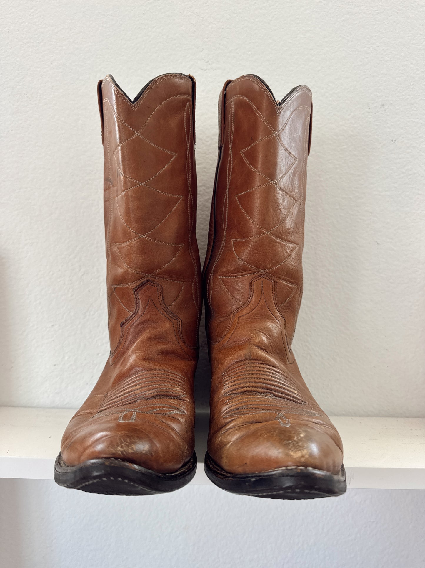 Vintage Brown Stitched Cowboy Boots