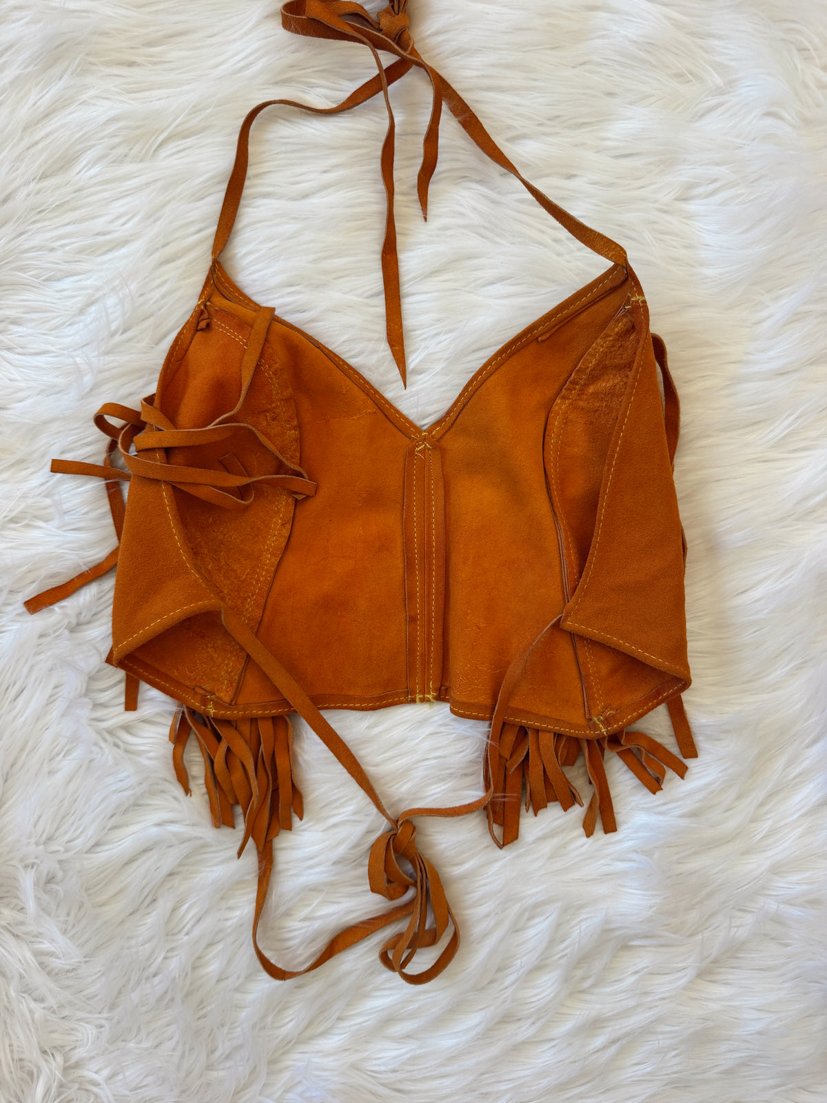 Vintage Orange Suede Fringe Halter Top