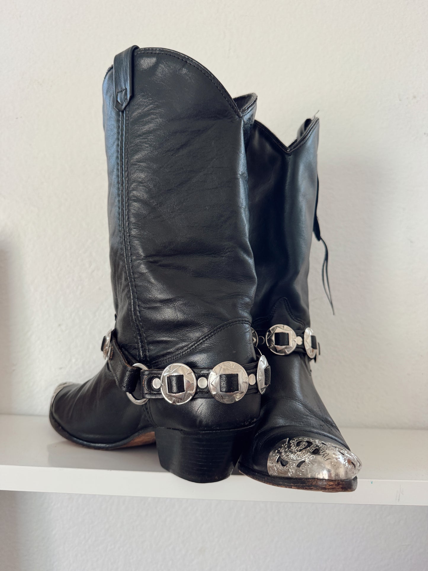 Vintage Black Concho Cowboy Boots