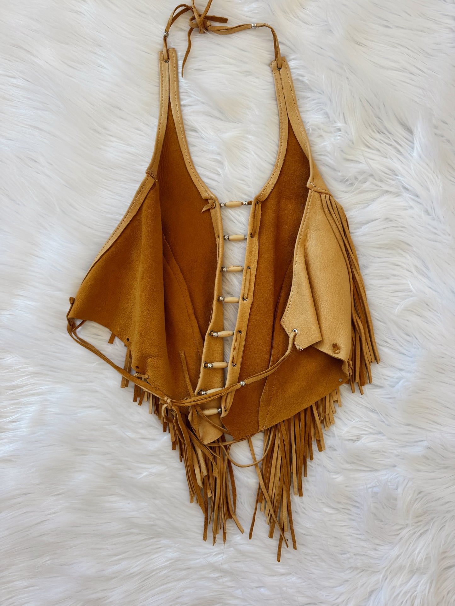 Vintage Leather Fringe Halter Top