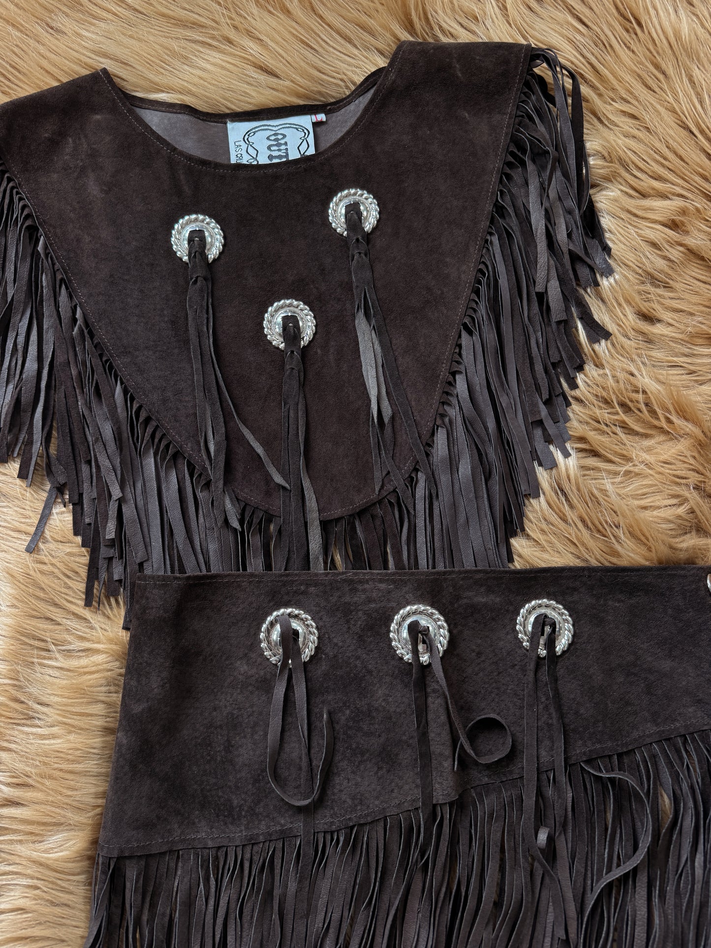 Vintage Dark Brown Suede Concho Fringe Set