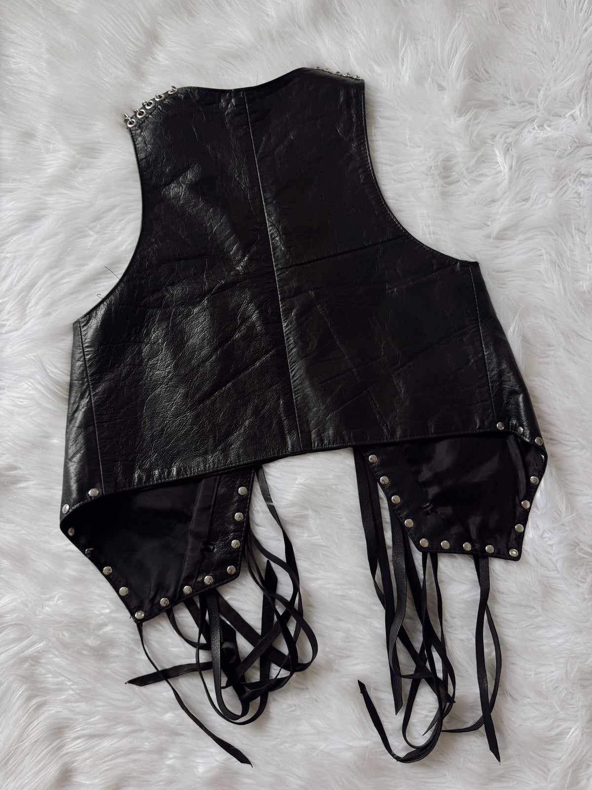 Vintage Black Leather Concho Vest