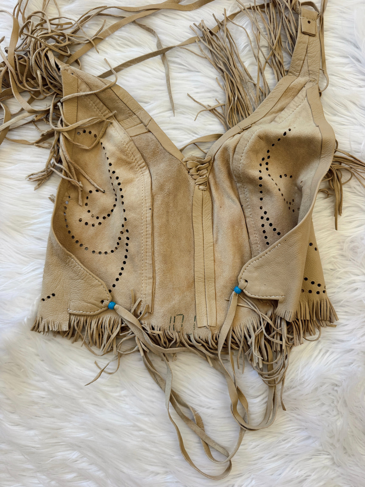 Vintage Tan Fringe Leather Halter Top