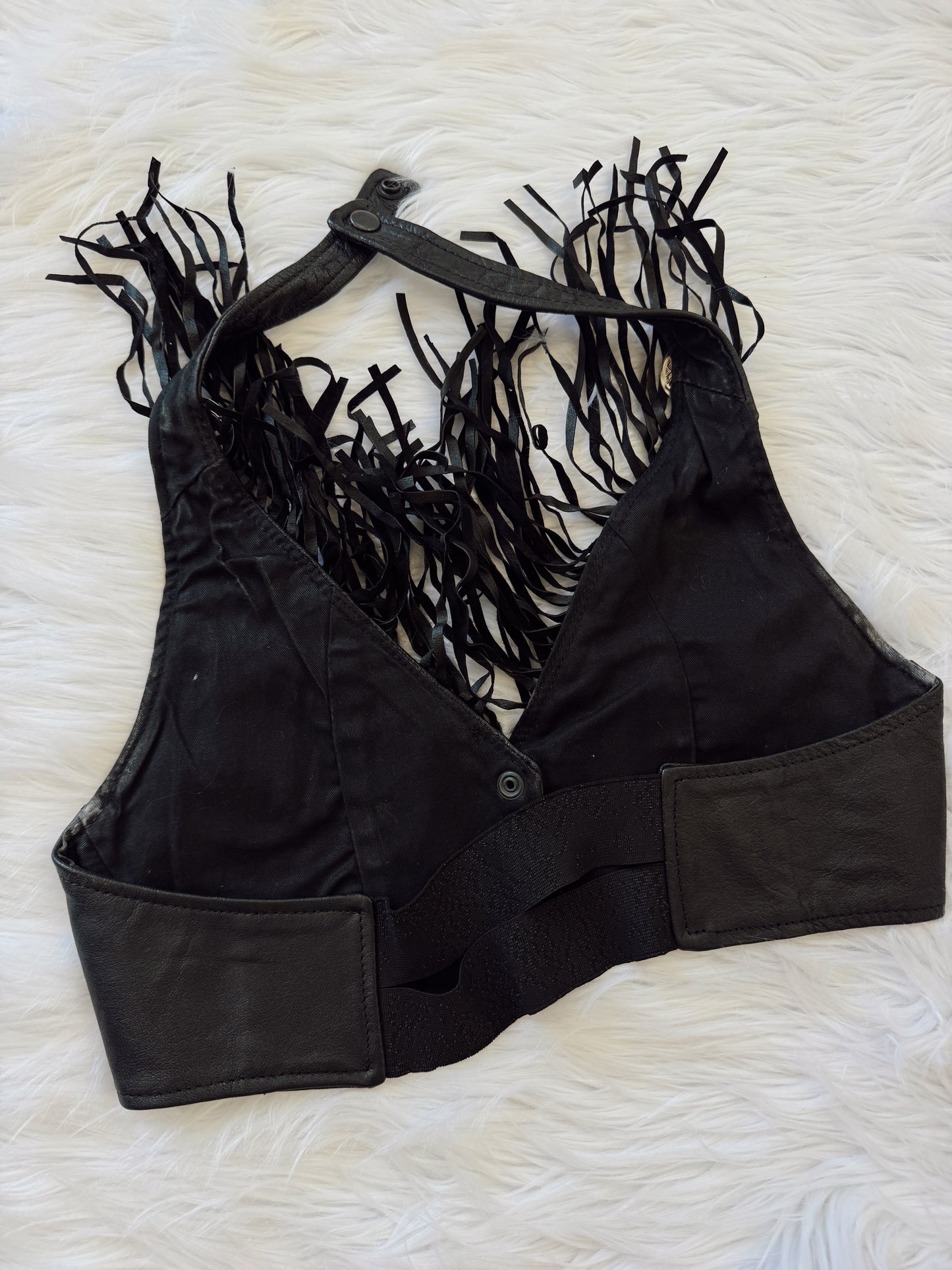 Vintage Black Concho Fringe Halter Top