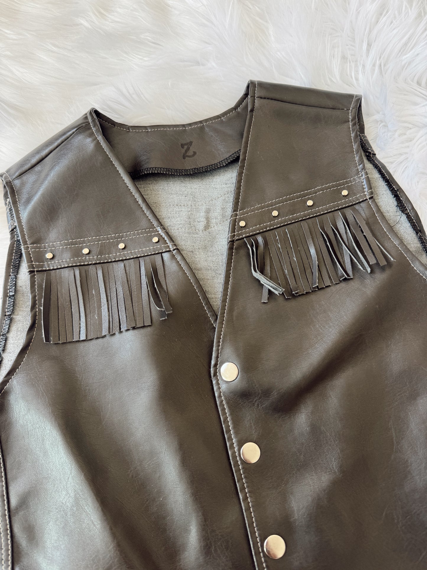 Vintage Leather Fringe Studded Vest